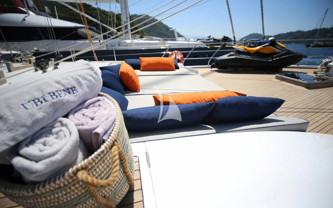 a boat with a towel on it aboard UBI BENE Yacht for Charter