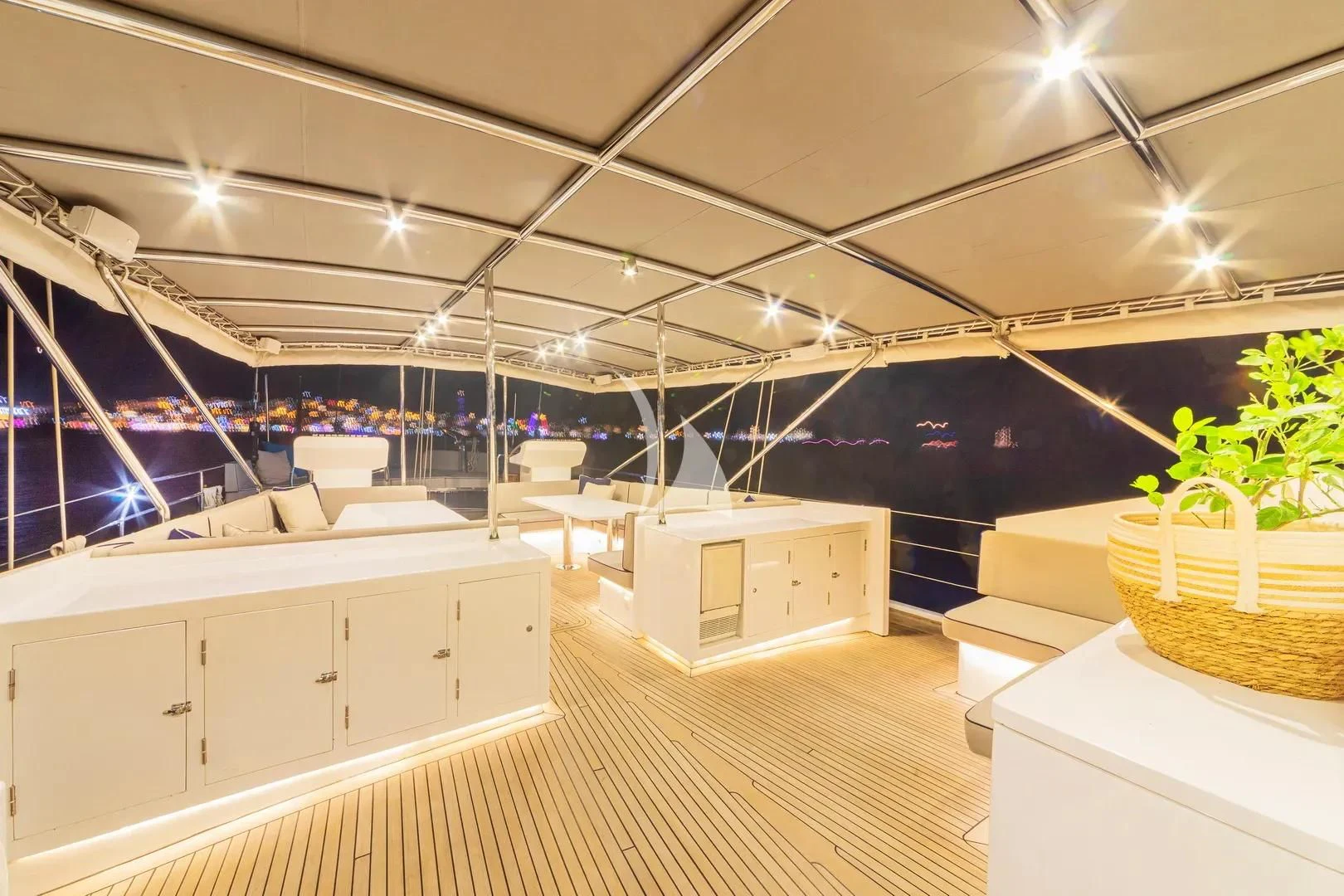 a room with a large ceiling aboard UBI BENE Yacht for Charter