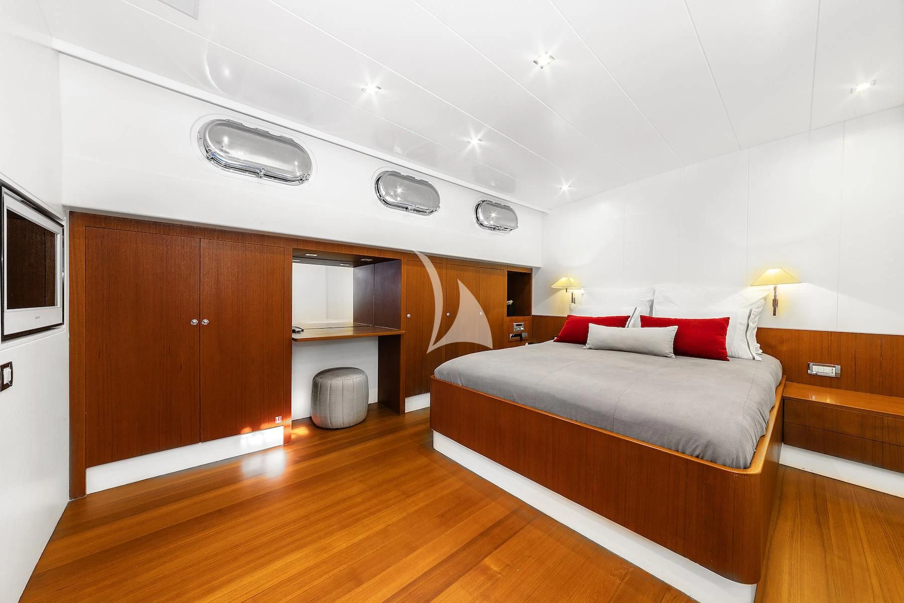 a bed in a room aboard UBI BENE Yacht for Charter