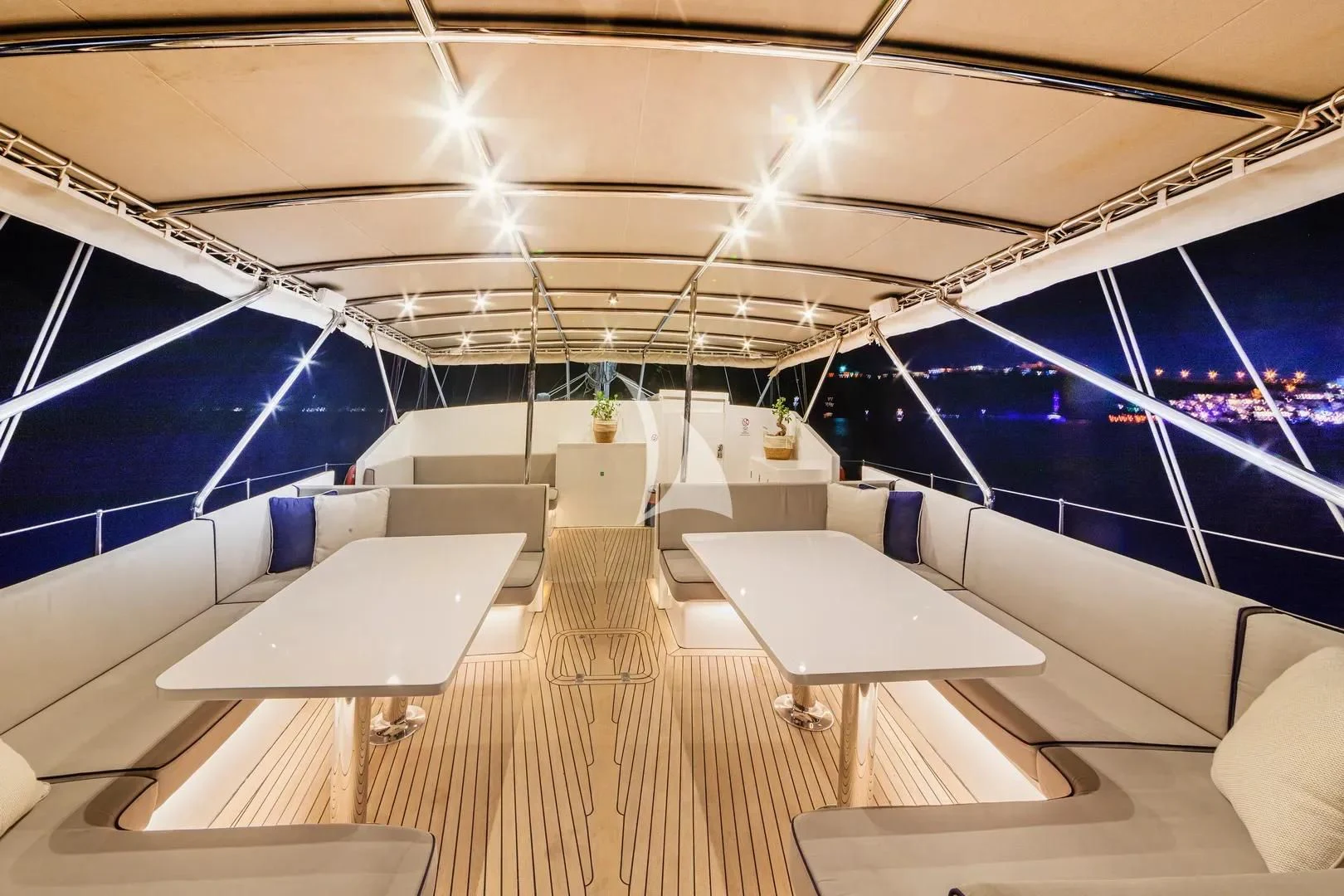 a room with a large white ceiling aboard UBI BENE Yacht for Charter