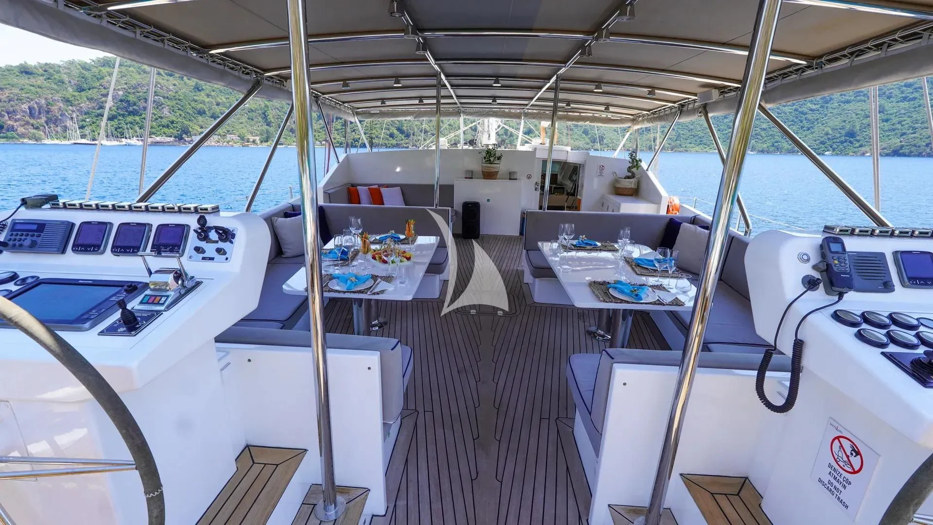 a boat on a deck aboard UBI BENE Yacht for Charter