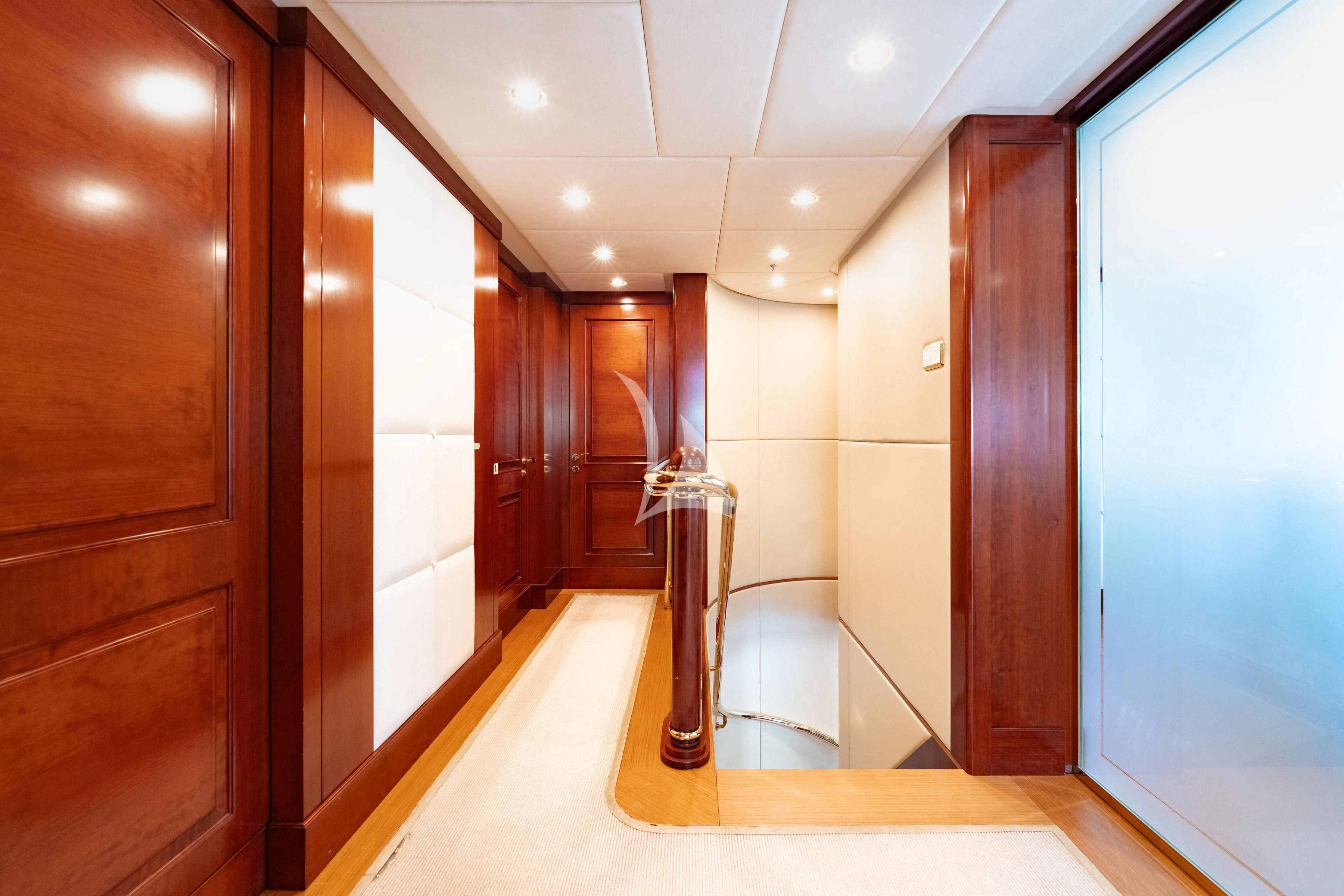 a bathroom with a large mirror aboard TIREA Yacht for Sale