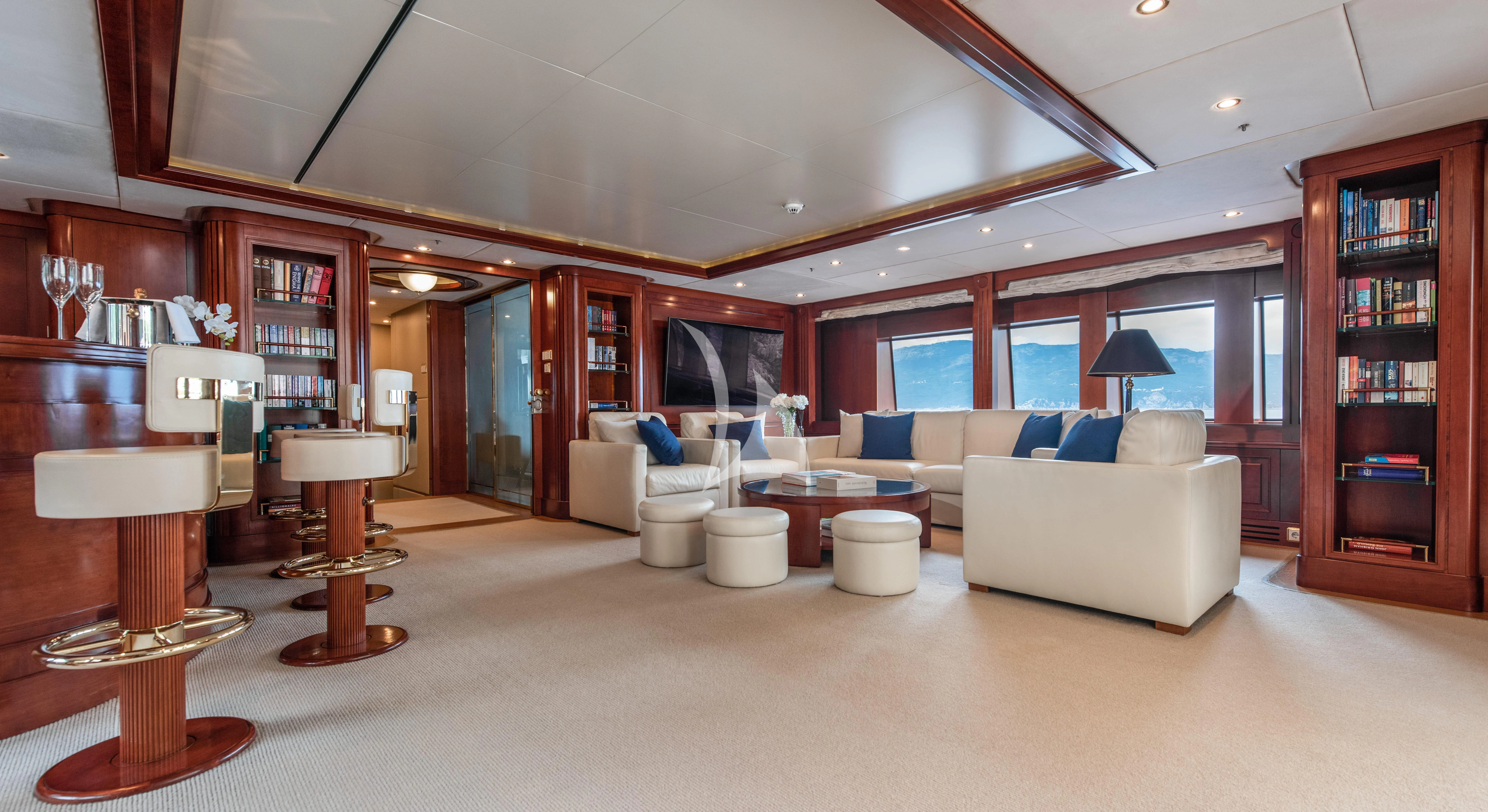 a large living room with a large open floor plan aboard TIREA Yacht for Sale