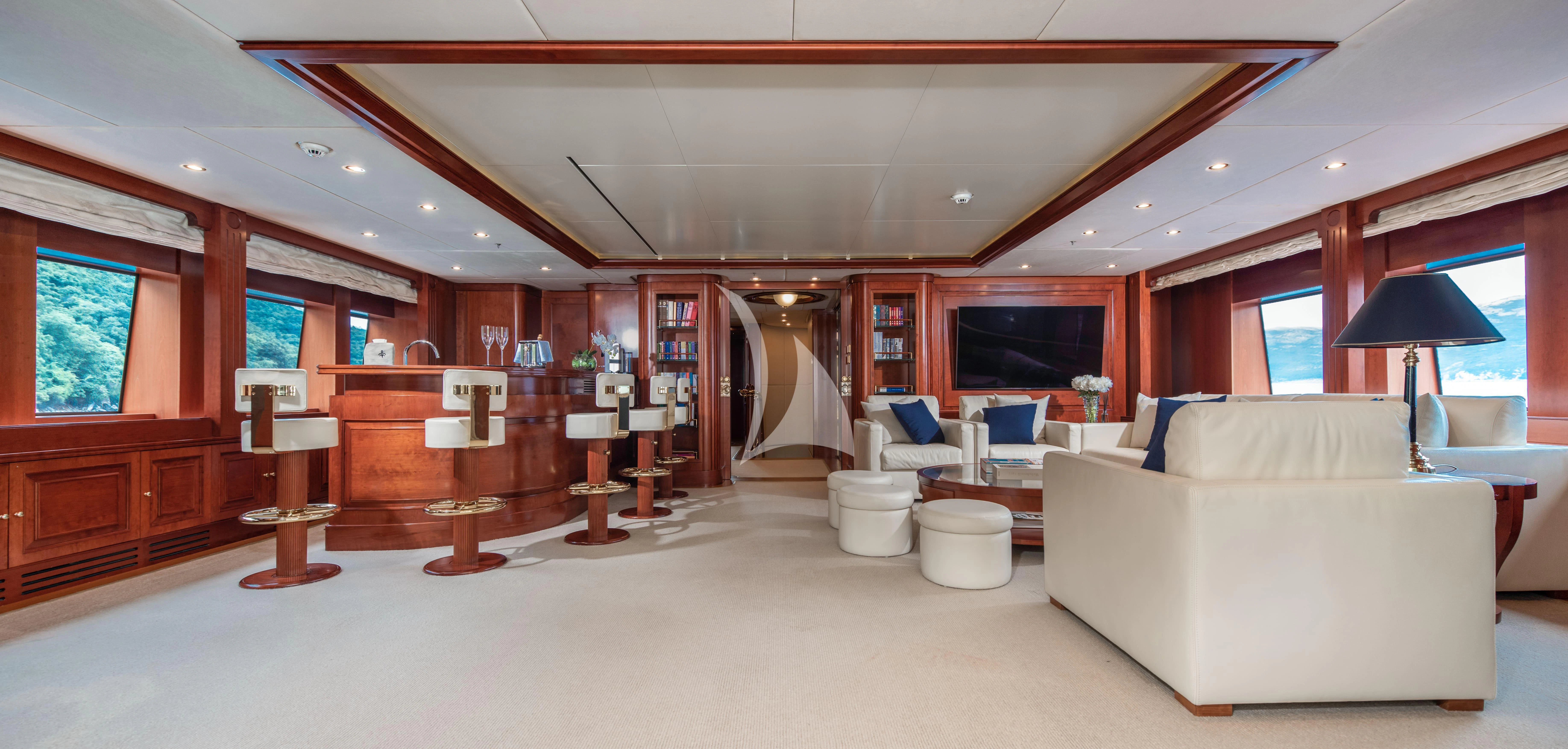 a large living room with a large open floor plan aboard TIREA Yacht for Sale