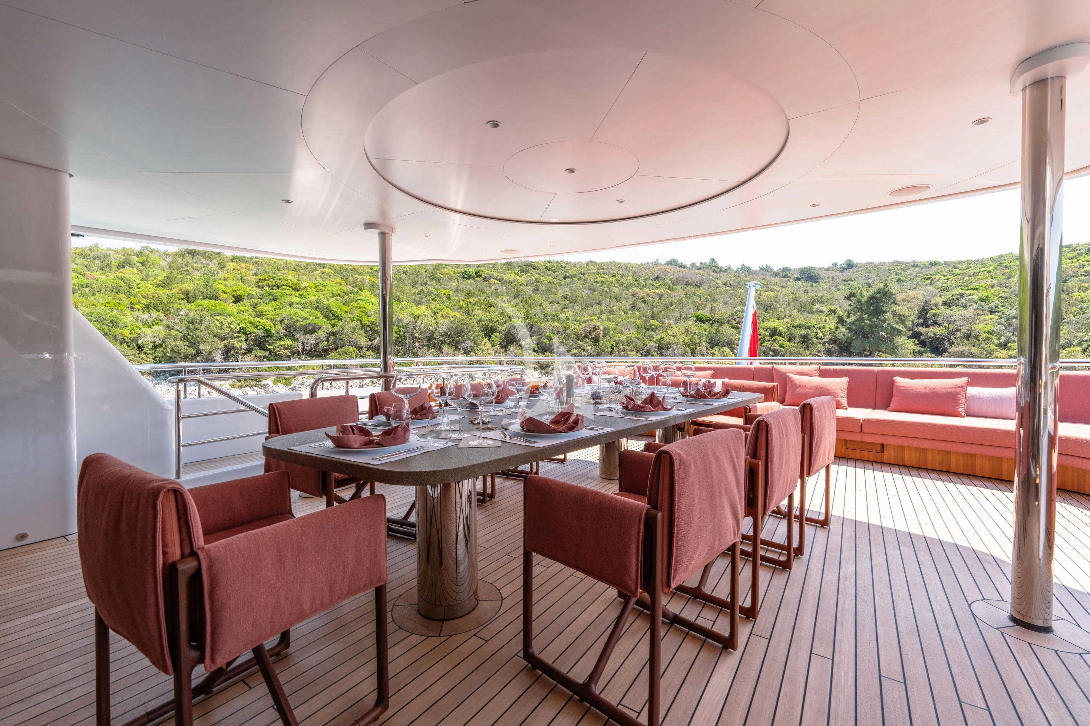a table set for a meal aboard TIREA Yacht for Sale