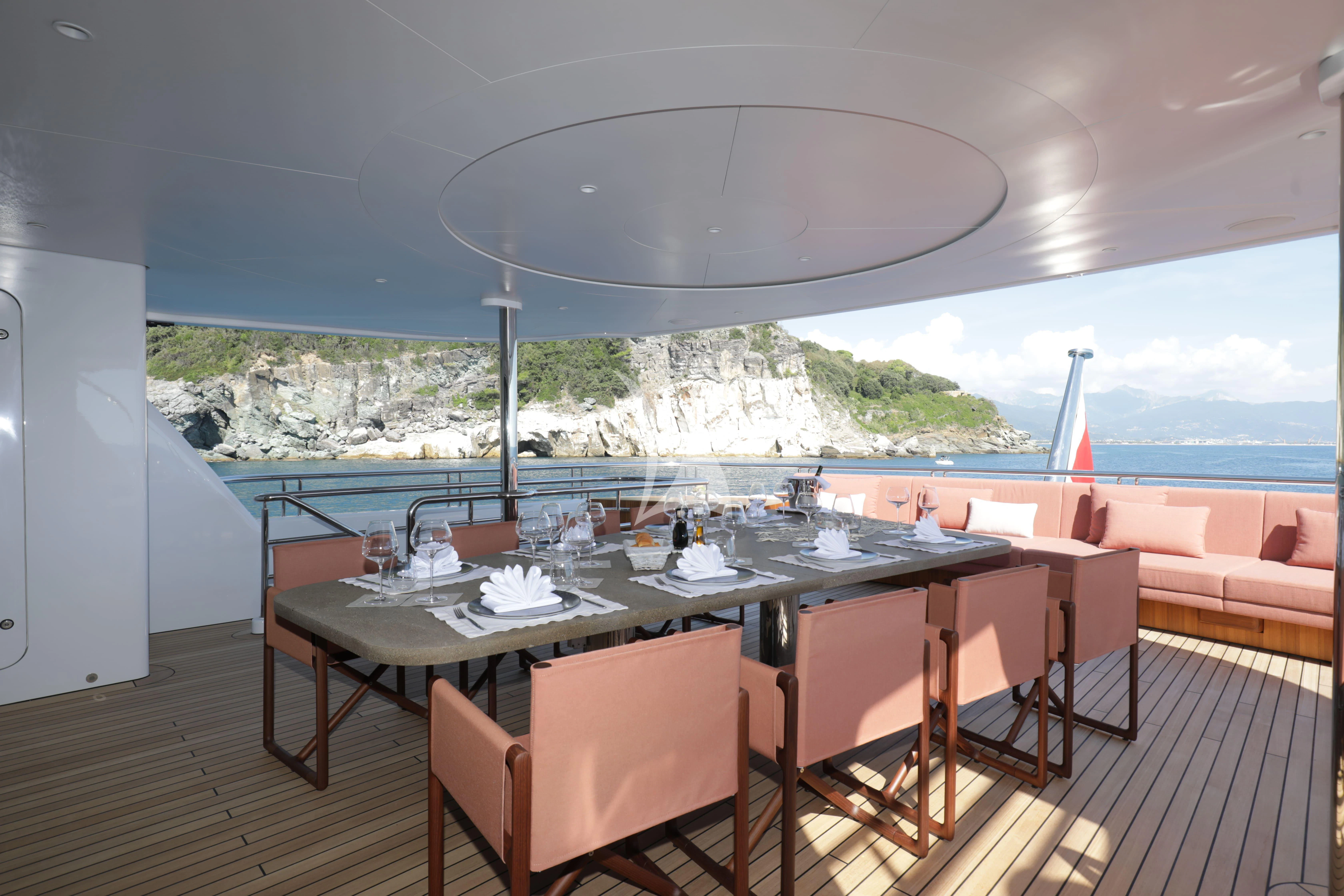a table set for a meal aboard TIREA Yacht for Sale