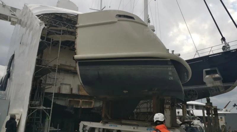 a large white ship aboard TIREA Yacht for Sale