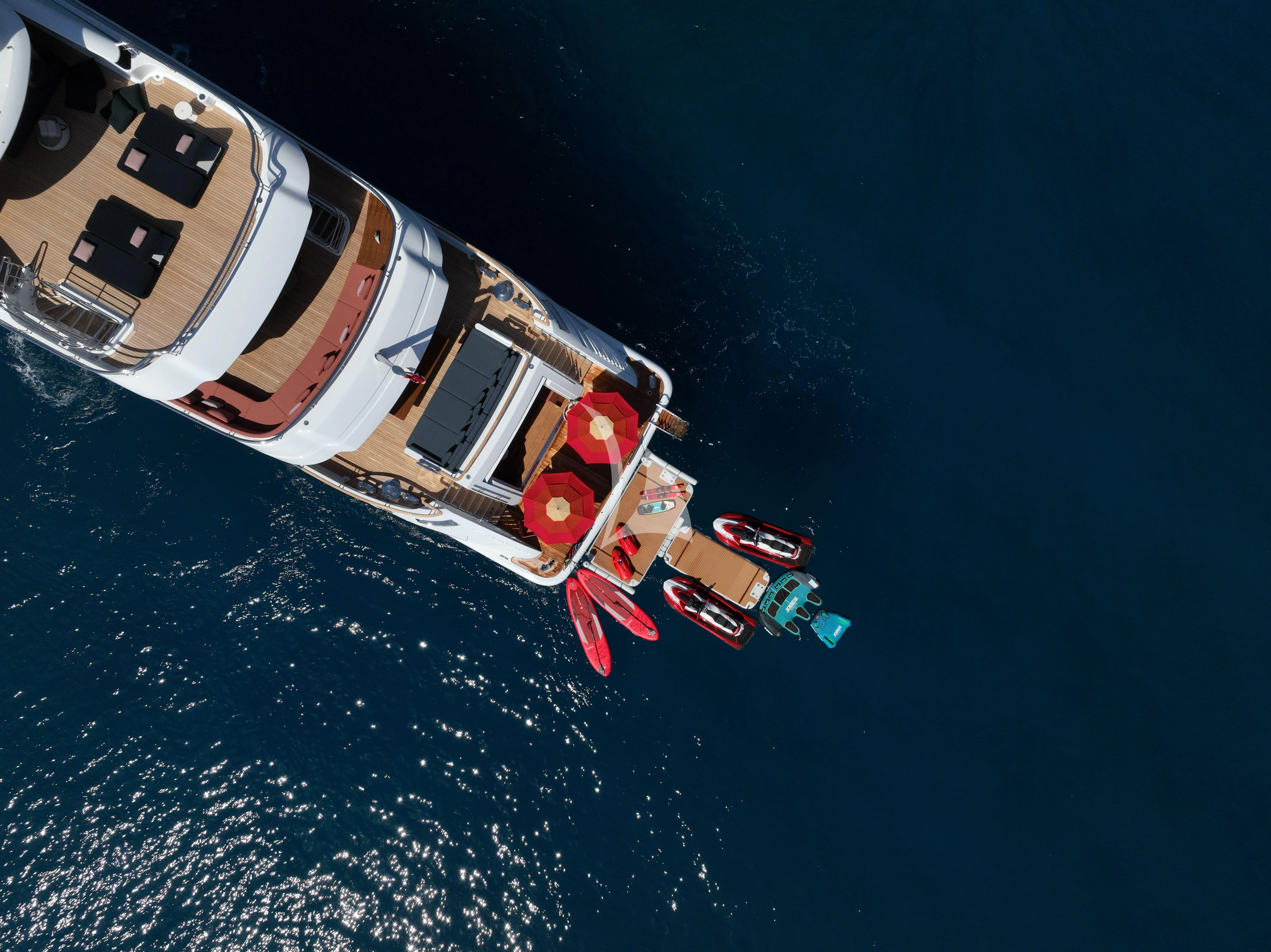 a house on a blue surface aboard TIREA Yacht for Sale