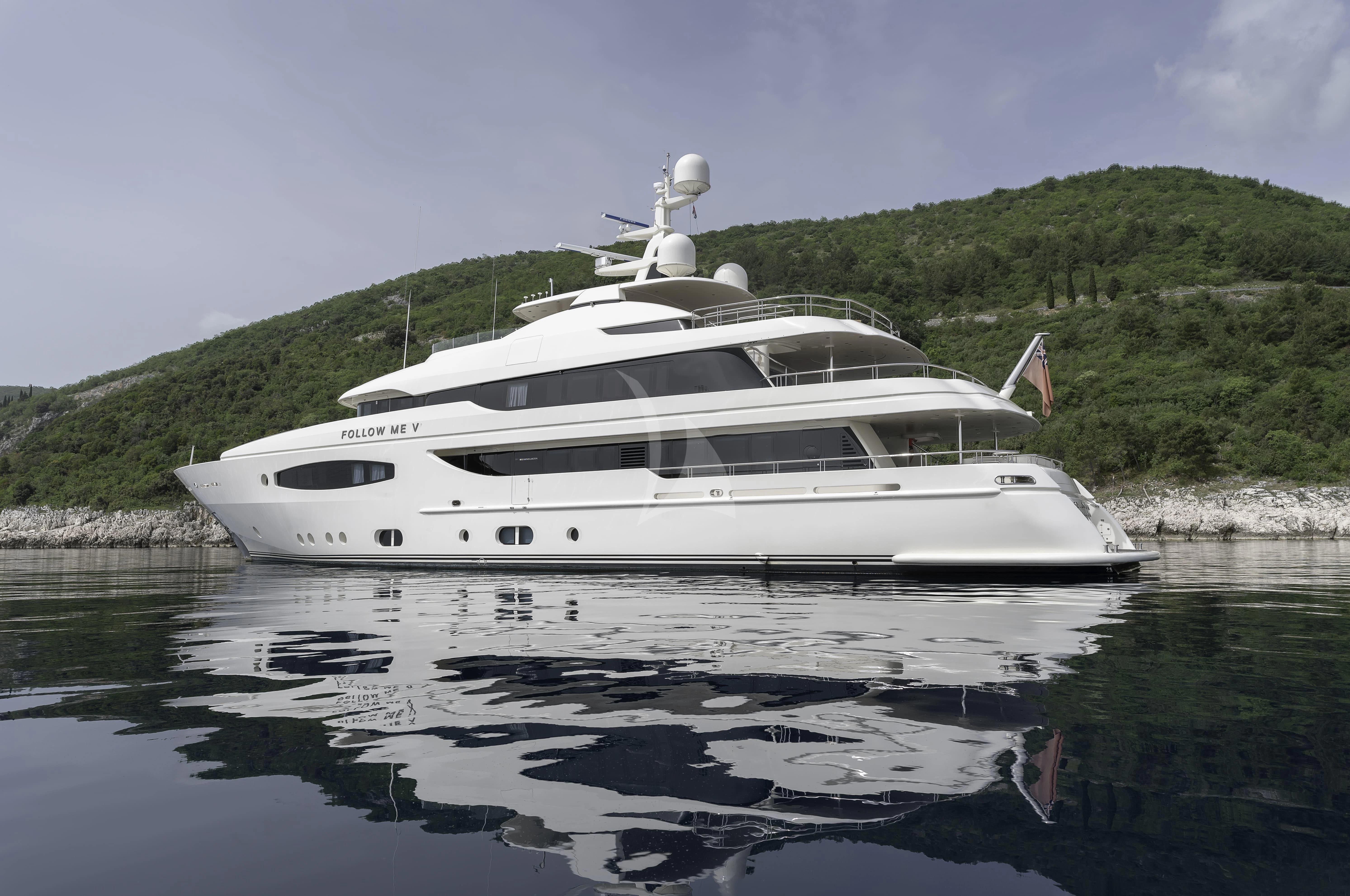 a white yacht on the water aboard TIREA Yacht for Sale