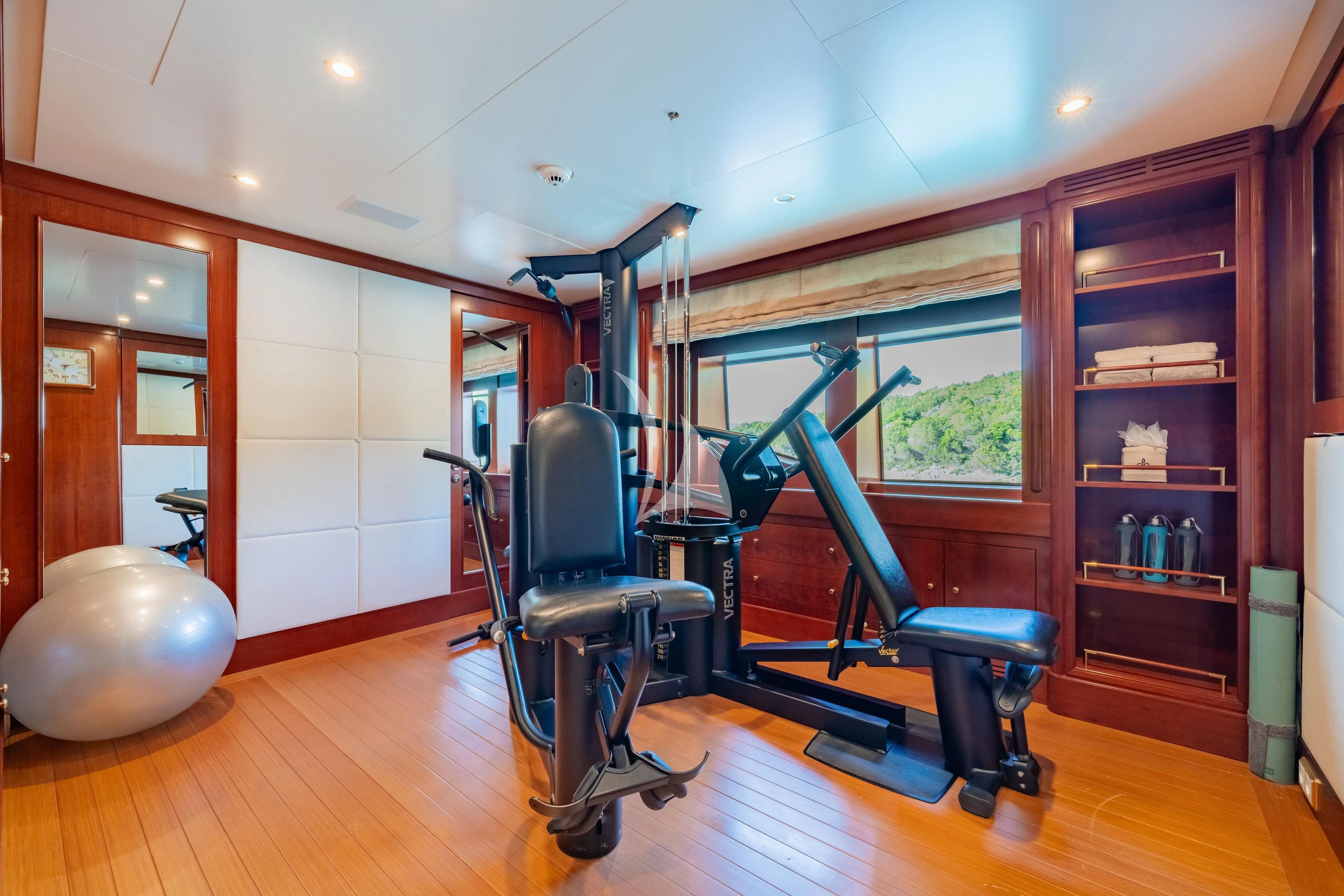 a room with a large exercise ball aboard TIREA Yacht for Sale