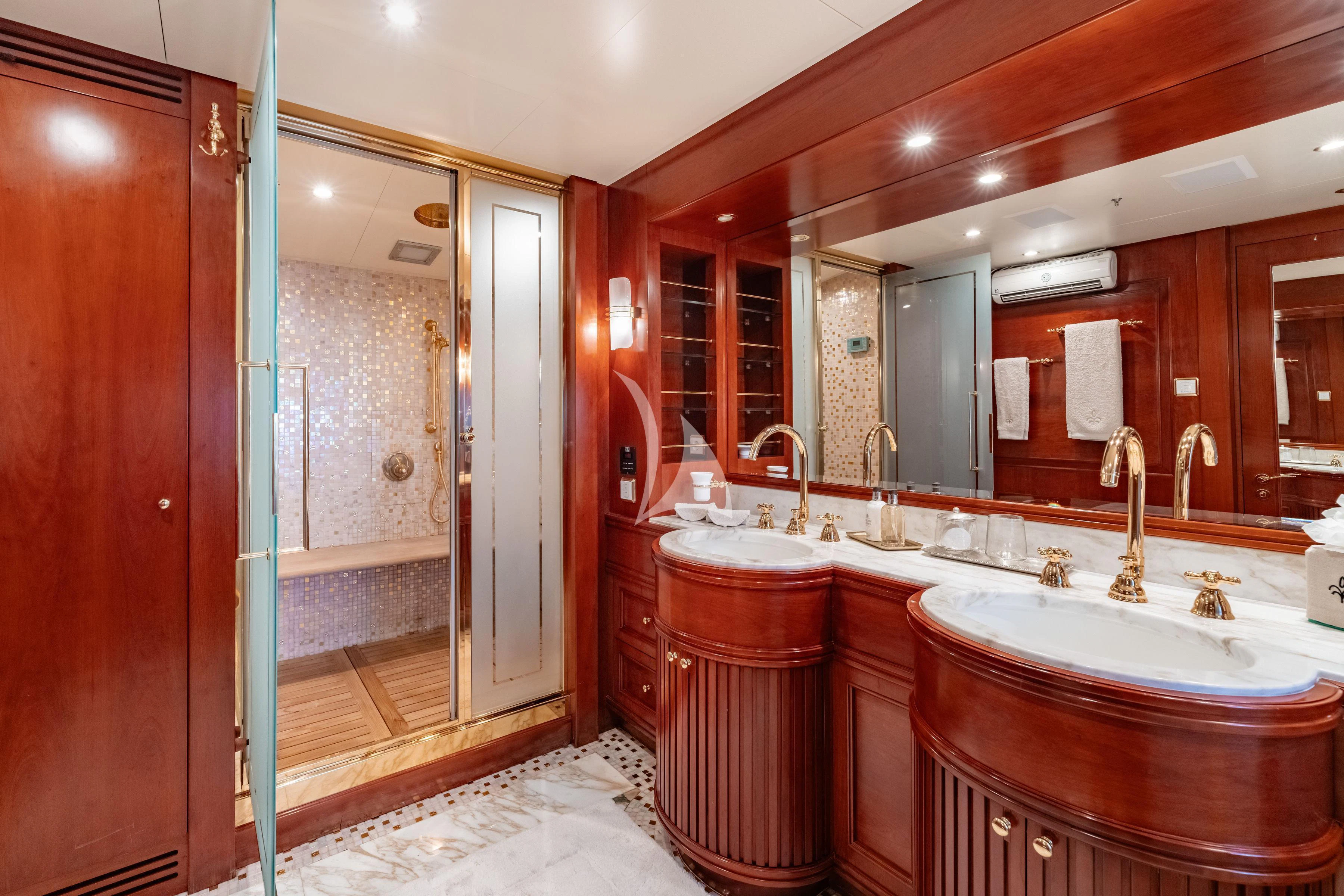 a bathroom with a sink and a shower aboard TIREA Yacht for Sale