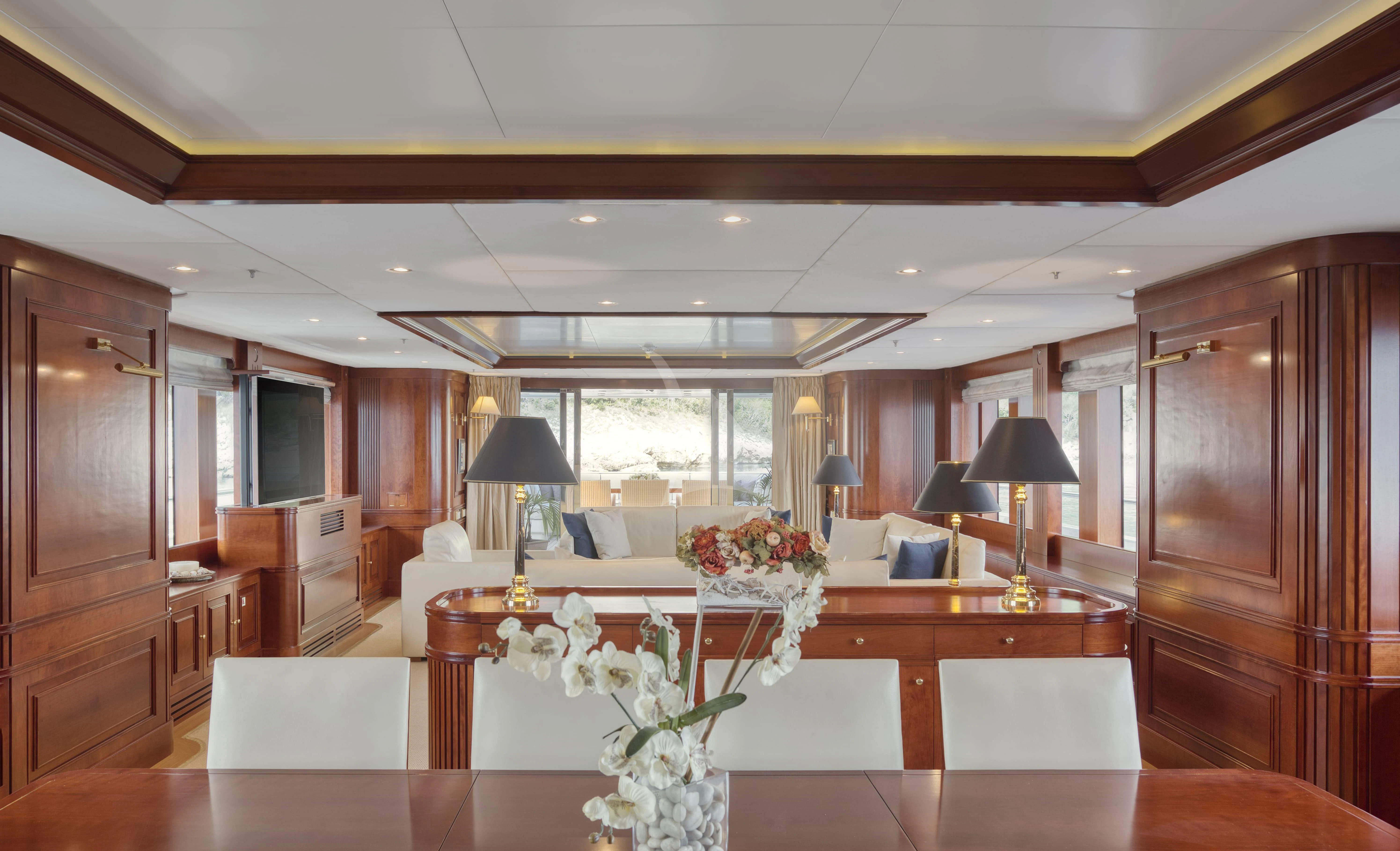 a large room with a large bed aboard TIREA Yacht for Sale