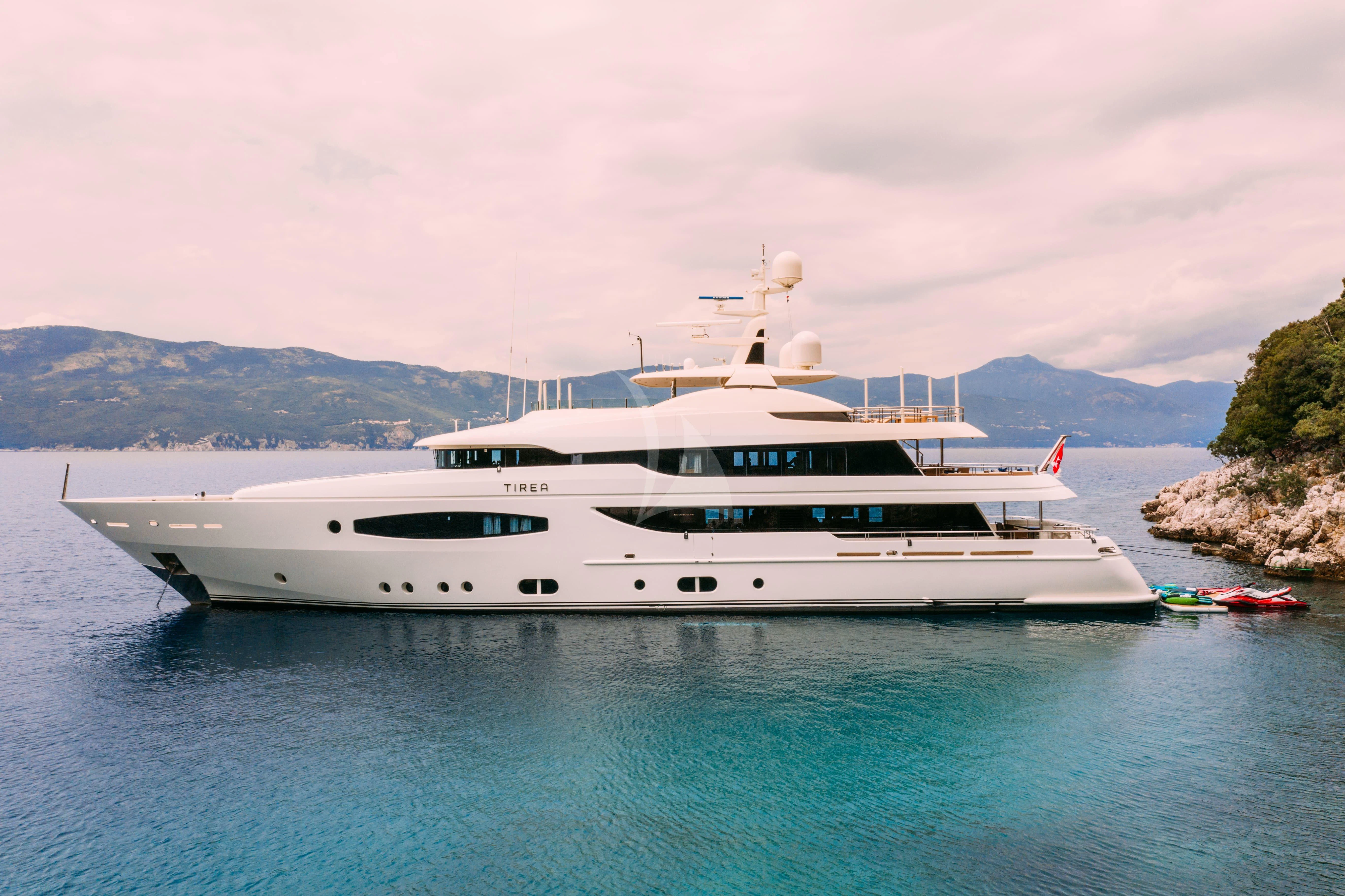 a white yacht in the water aboard TIREA Yacht for Sale