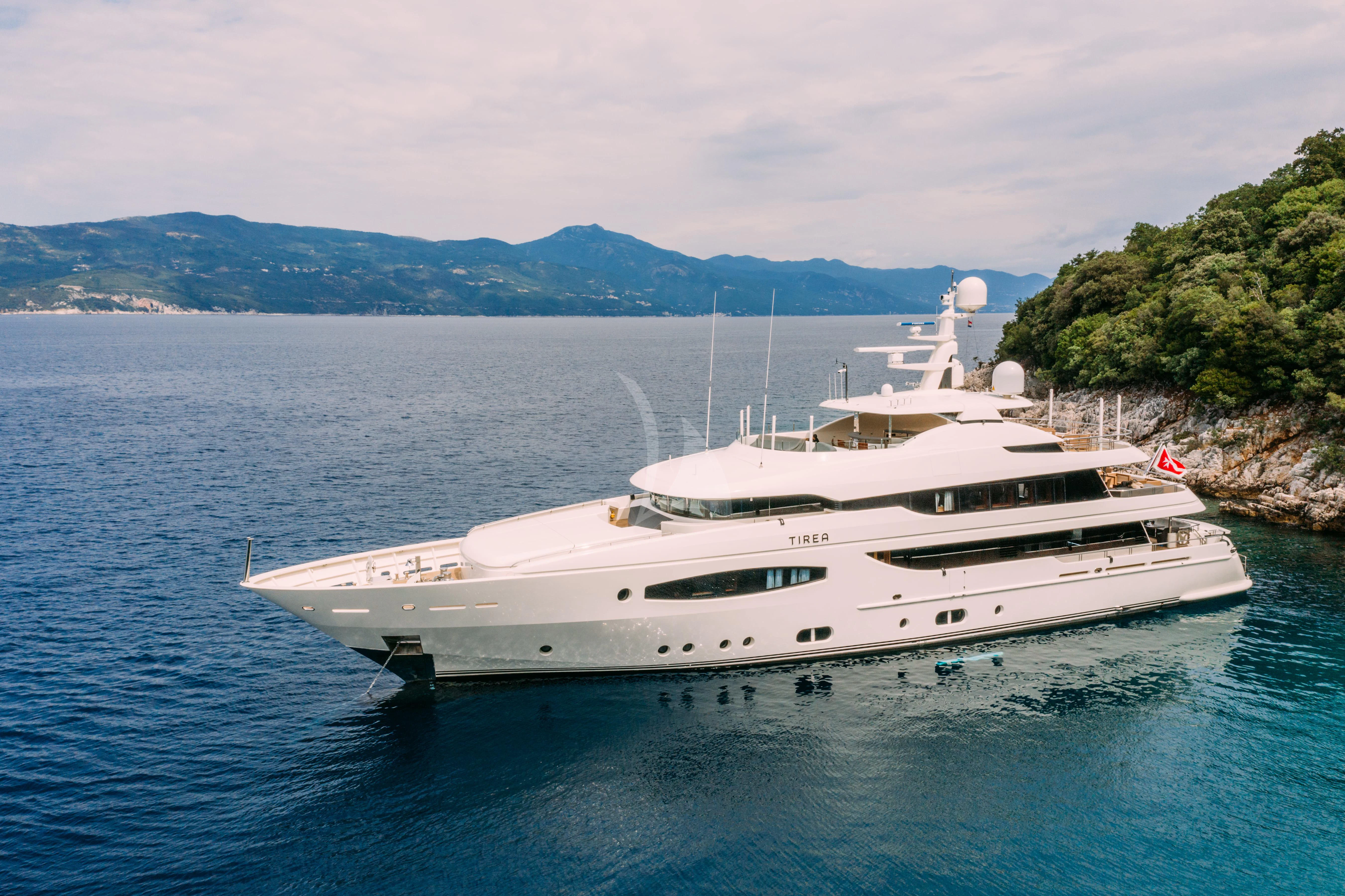 a white yacht in the water aboard TIREA Yacht for Sale