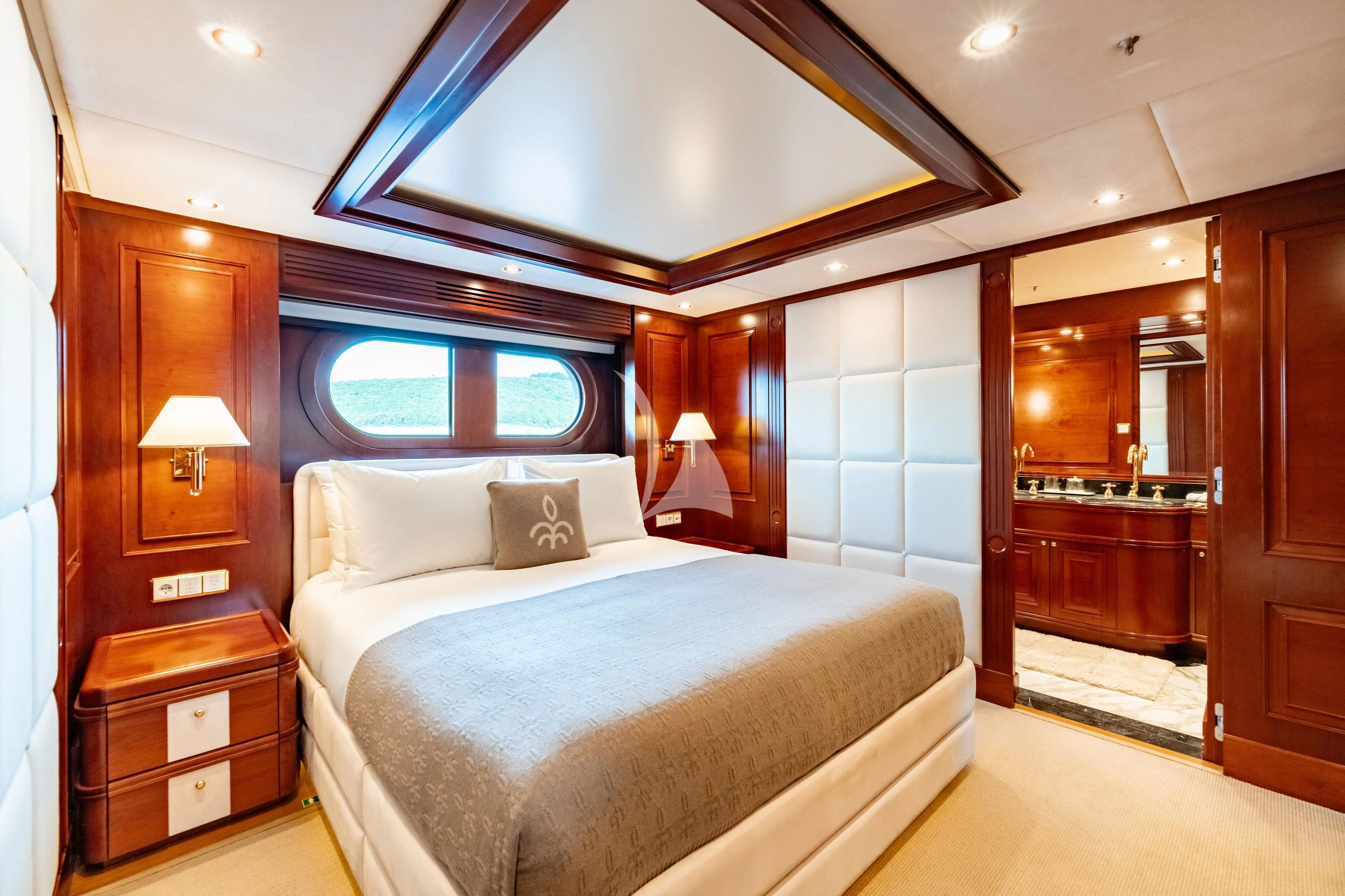 a bed in a room aboard TIREA Yacht for Sale