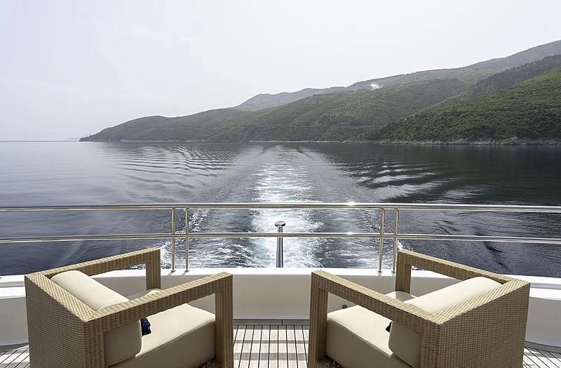 a view of a body of water from a balcony aboard TIREA Yacht for Sale