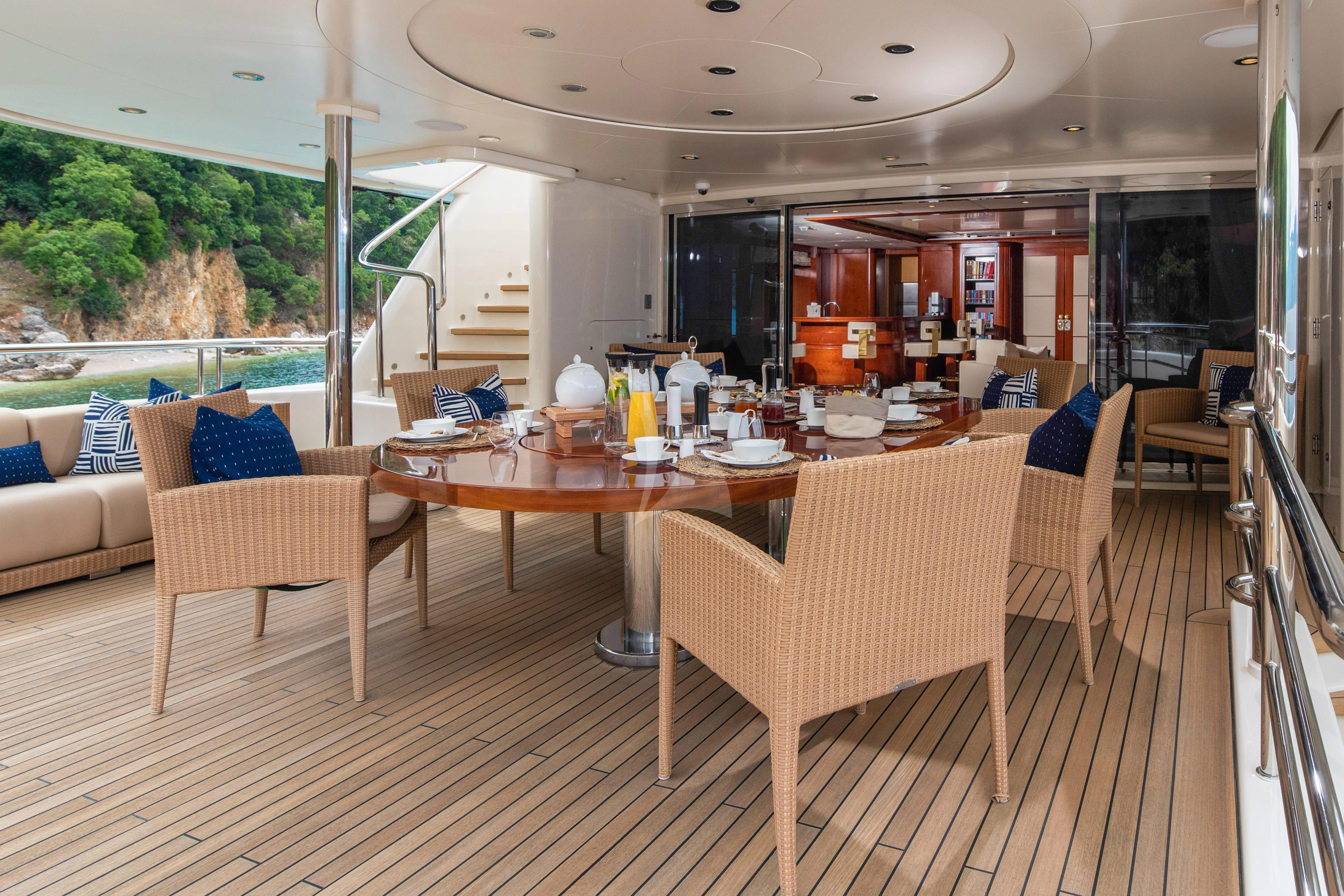 a table and chairs in a room aboard TIREA Yacht for Sale