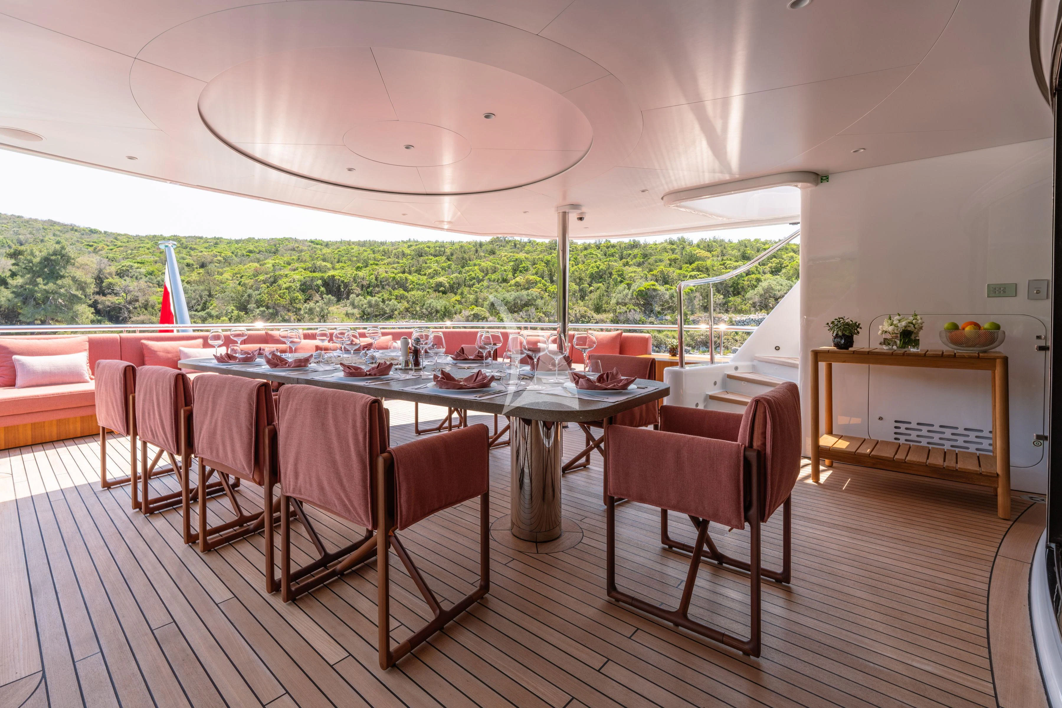 a table set for a meal aboard TIREA Yacht for Sale