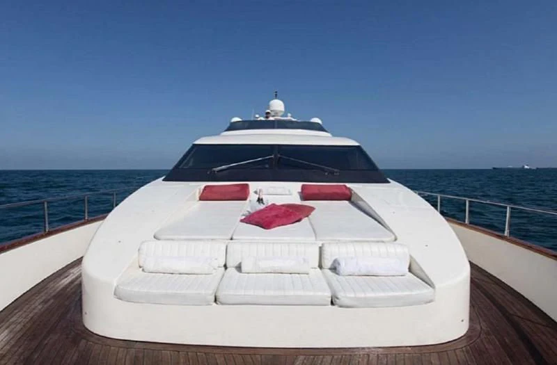 a boat on a deck aboard TITAN Yacht for Sale