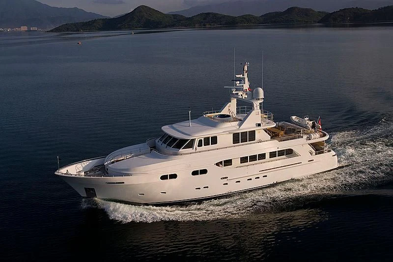 a white boat on the water aboard PLEIADES II Yacht for Sale