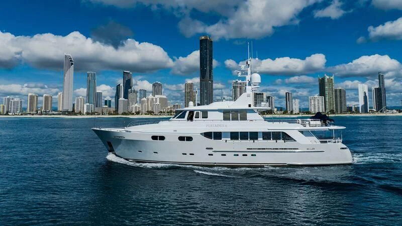 a white yacht in the water aboard PLEIADES II Yacht for Sale
