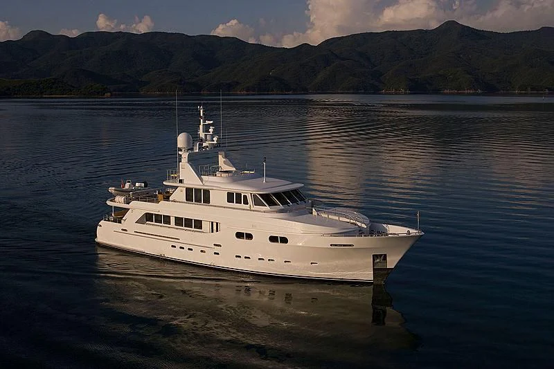 a white boat on the water aboard PLEIADES II Yacht for Sale