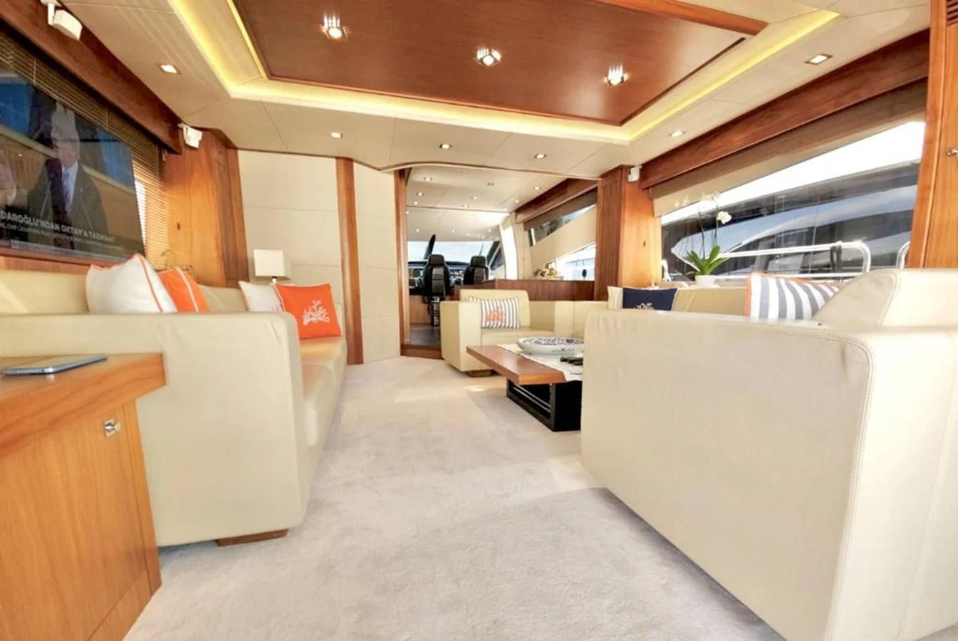 a room with a bed and a desk aboard FAMILY SPIRIT Yacht for Sale