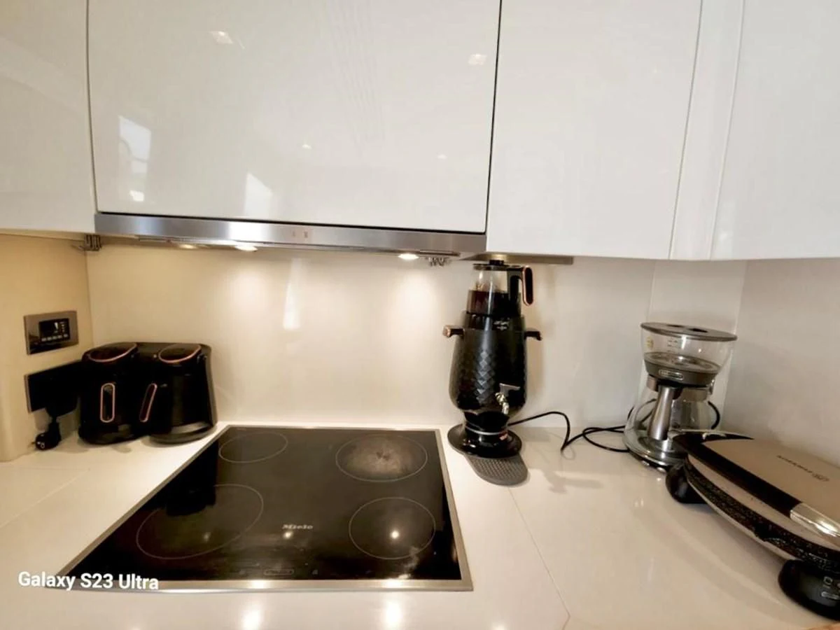 a coffee maker on a counter aboard FAMILY SPIRIT Yacht for Sale