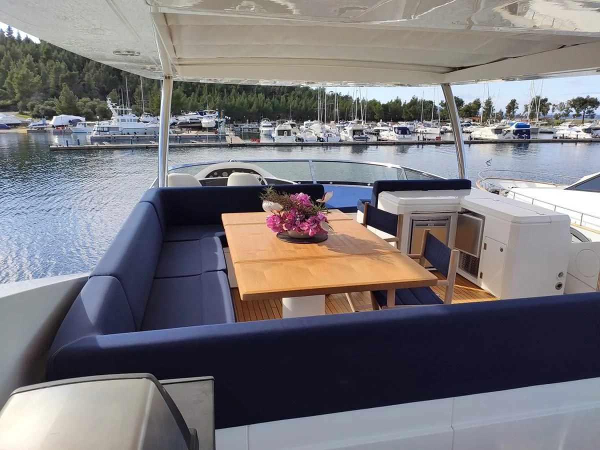 a boat with flowers on it aboard FAMILY SPIRIT Yacht for Sale