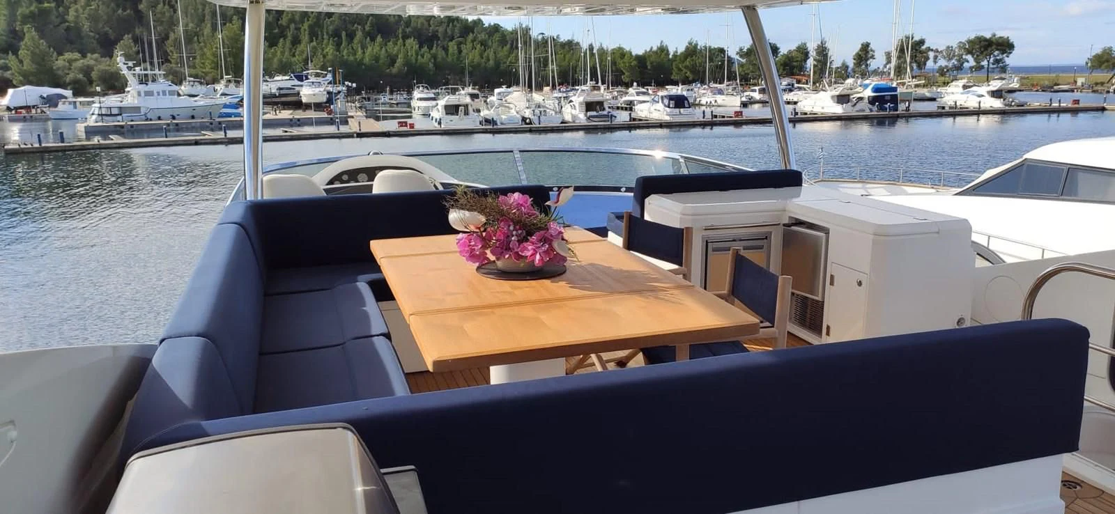 a table on a boat aboard FAMILY SPIRIT Yacht for Sale