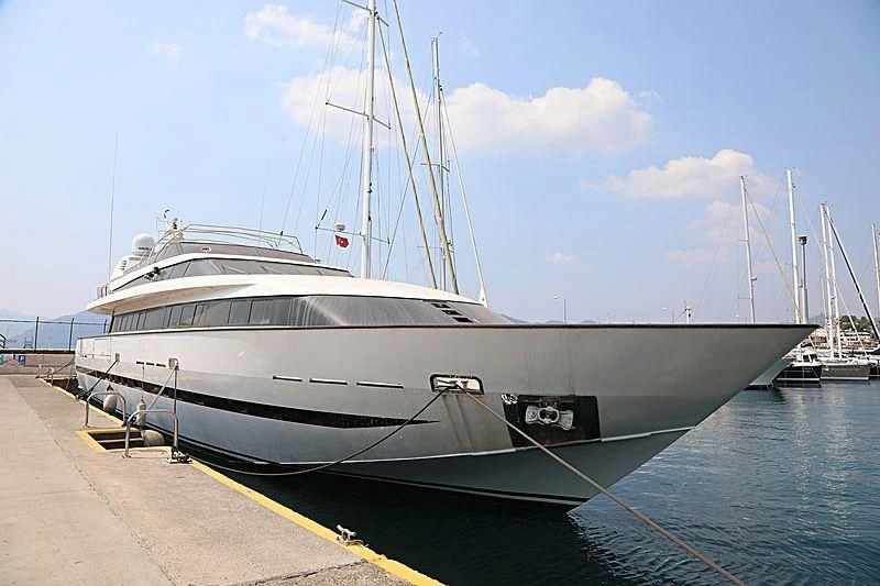 a large white boat aboard CHRISTO HE Yacht for Sale