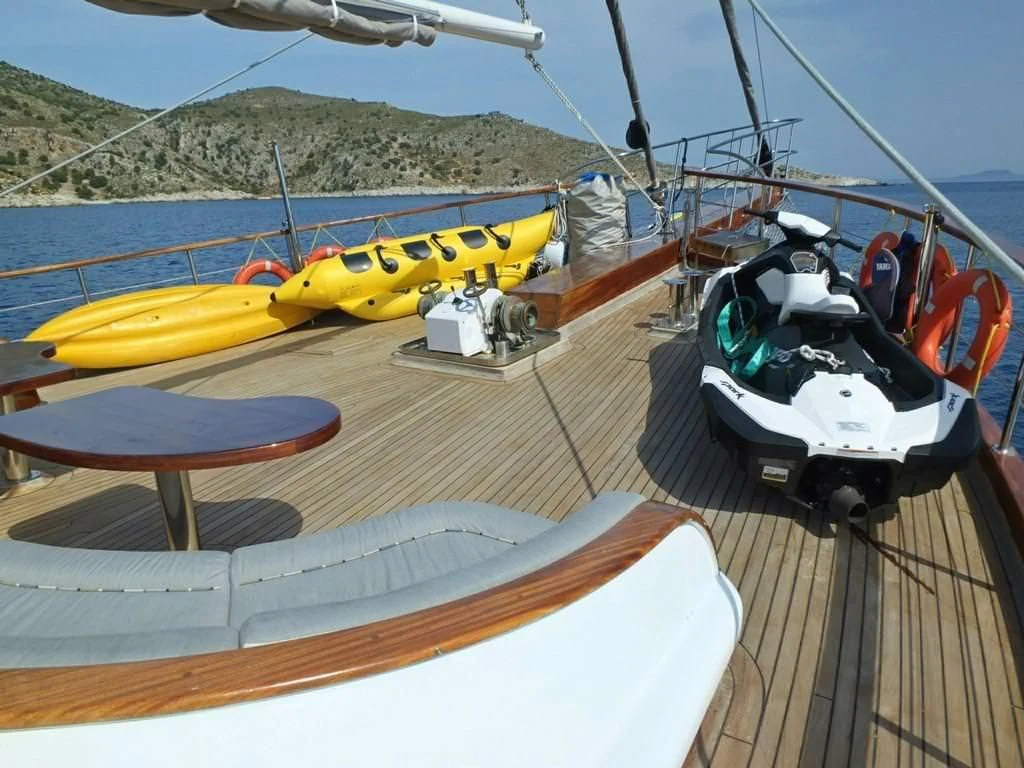 a boat with kayaks on it aboard KAPTAN MEHMET BUGRA Yacht for Sale