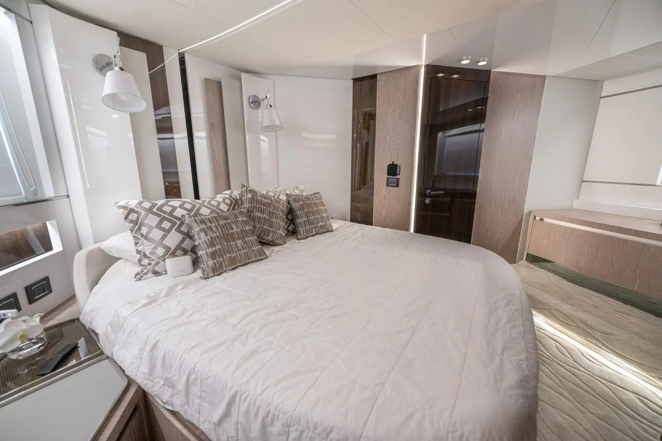 a bed in a room aboard CANDELARIA Yacht for Sale