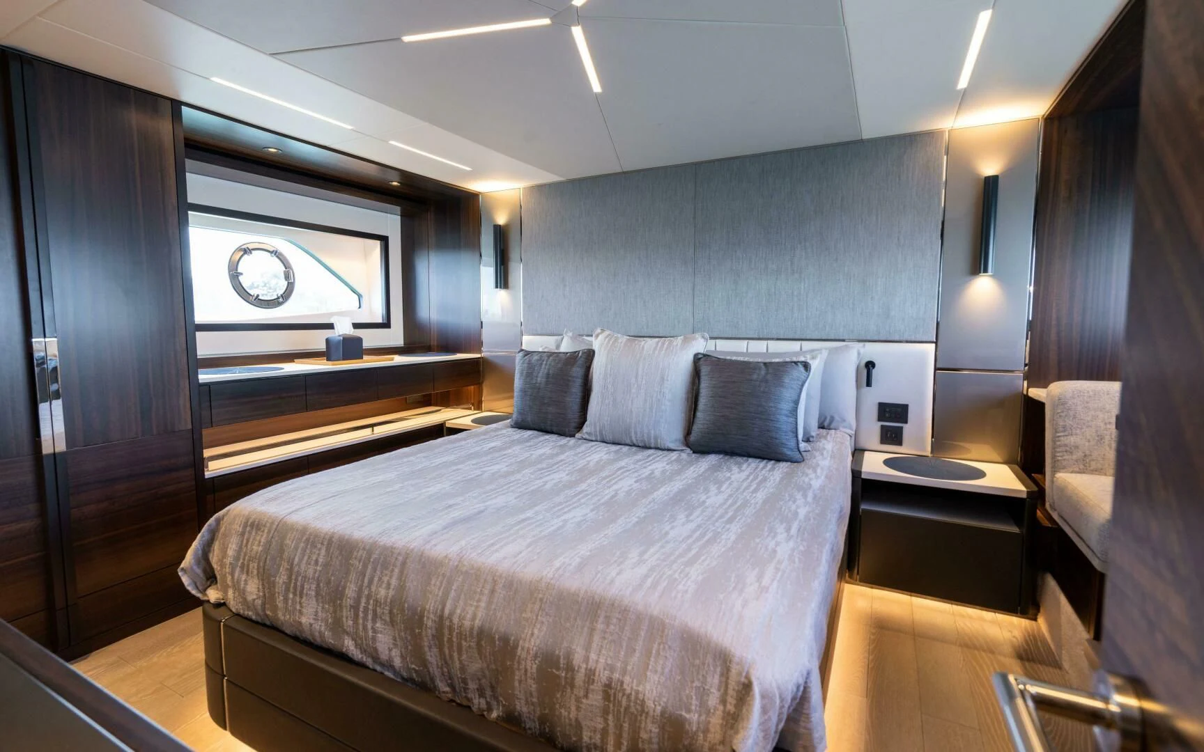 a bed in a room aboard 4-PLAY VII Yacht for Sale