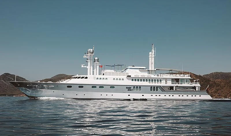 a large white ship aboard CEDAR SEA II Yacht for Sale