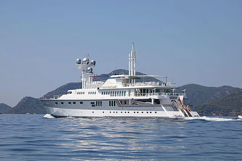 a large white boat on the water aboard CEDAR SEA II Yacht for Sale