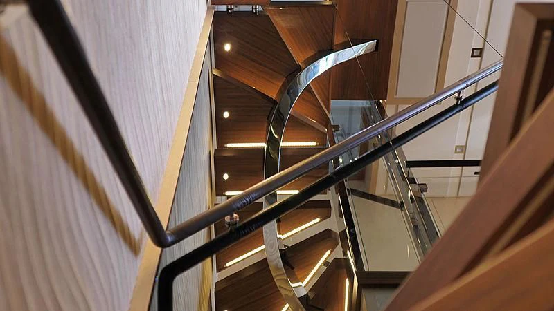 a staircase with metal railings aboard THIRTY EIGHT Yacht for Sale