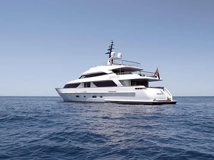 a white yacht in the water aboard THIRTY EIGHT Yacht for Sale