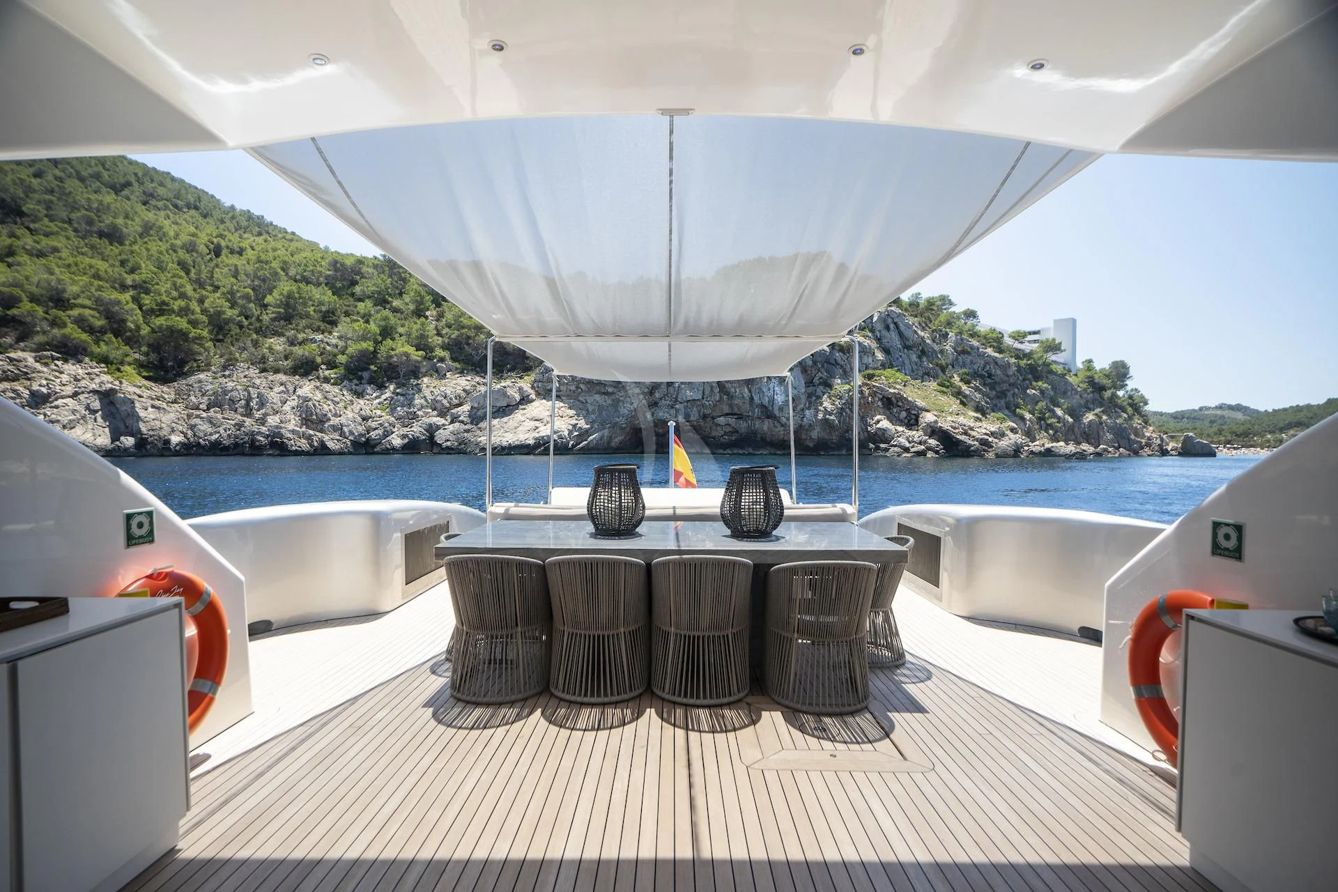 a table on a boat aboard EVA Yacht for Charter