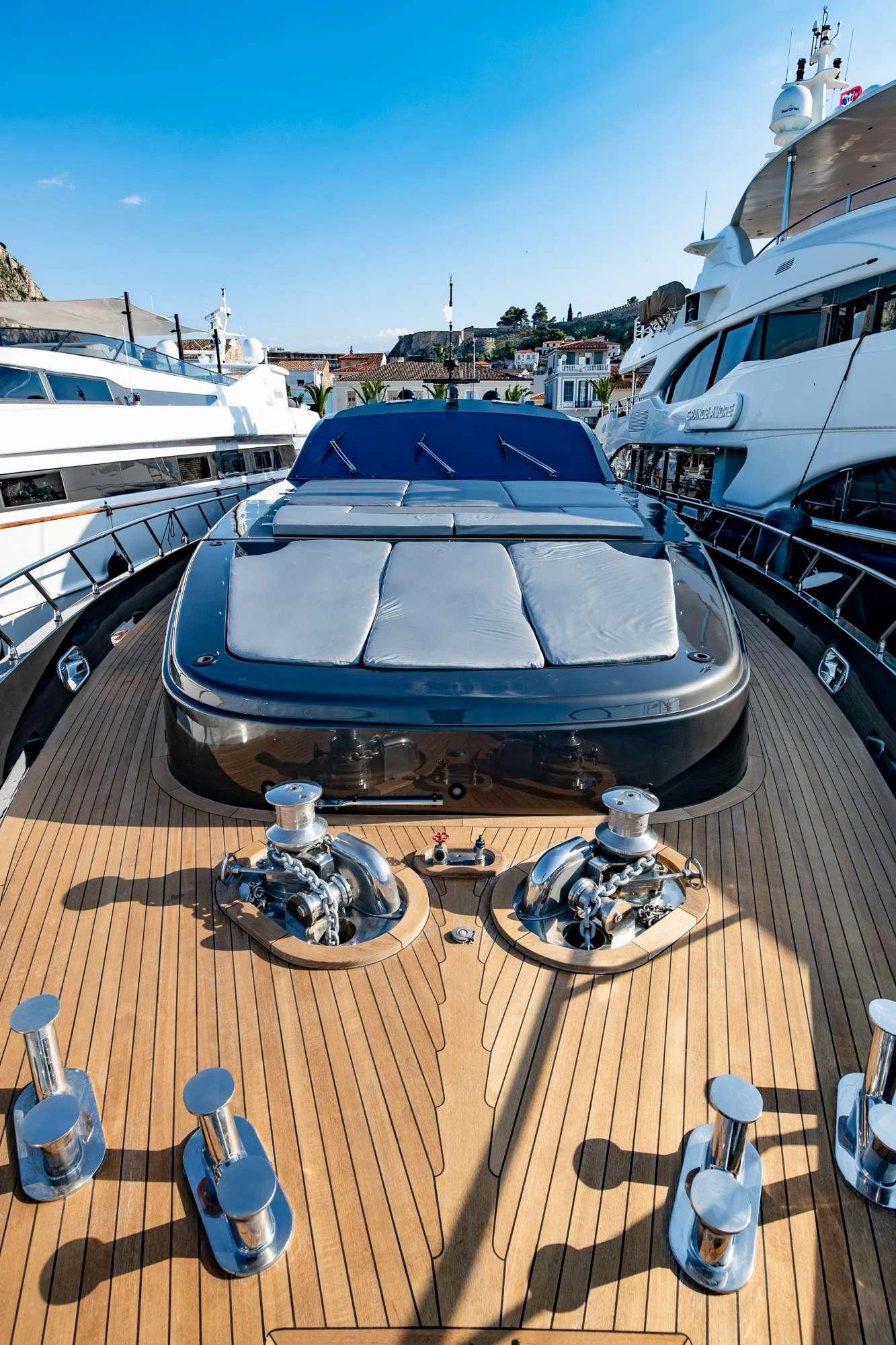 a boat on a dock aboard EVA Yacht for Charter