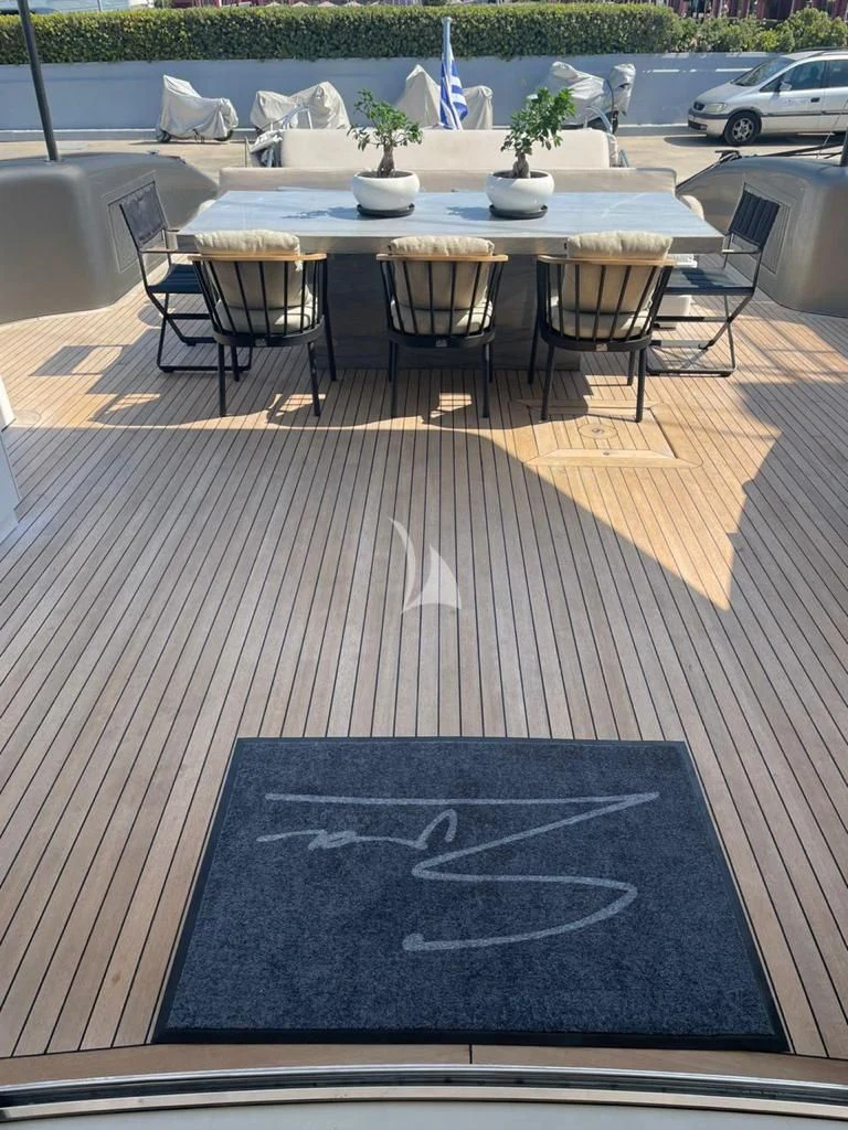 a black circle on a patio aboard EVA Yacht for Charter