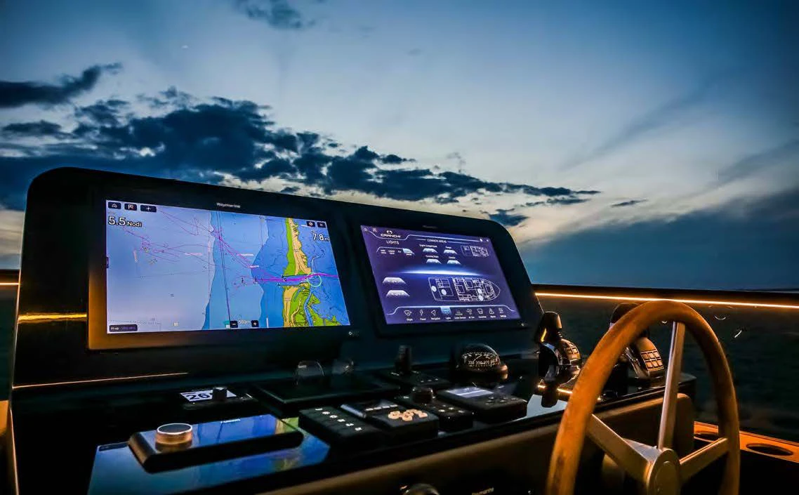 a dashboard of a car aboard SESSANTASETTE 67 Yacht for Sale