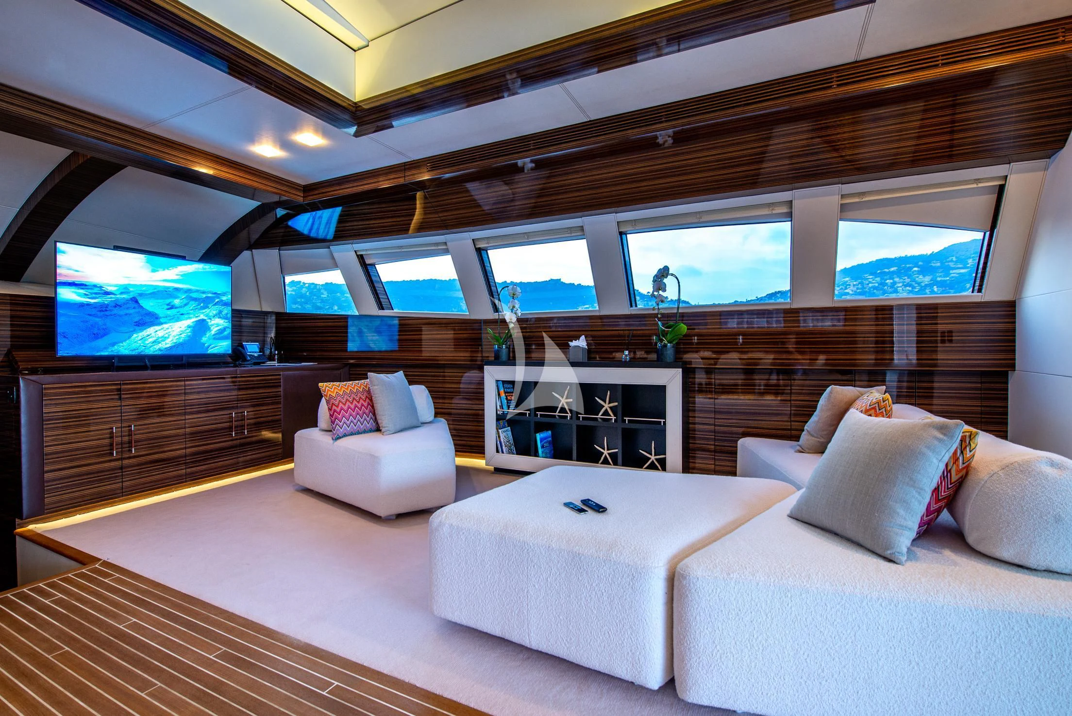 a room with a bed and a tv aboard GEMS 2 Yacht for Sale