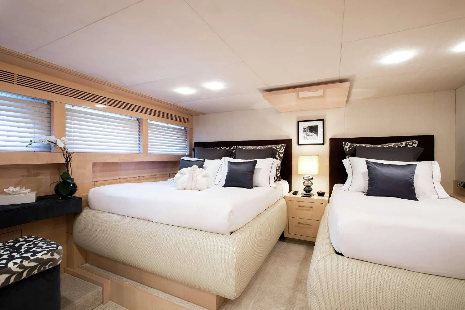 a room with two beds aboard GEMS 2 Yacht for Sale