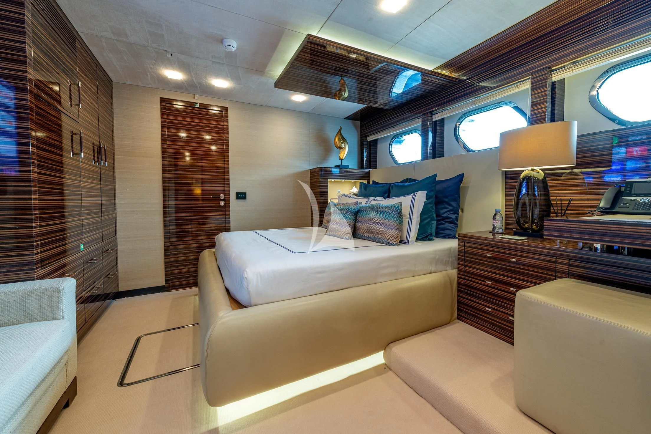 a room with a couch and a piano aboard GEMS 2 Yacht for Sale