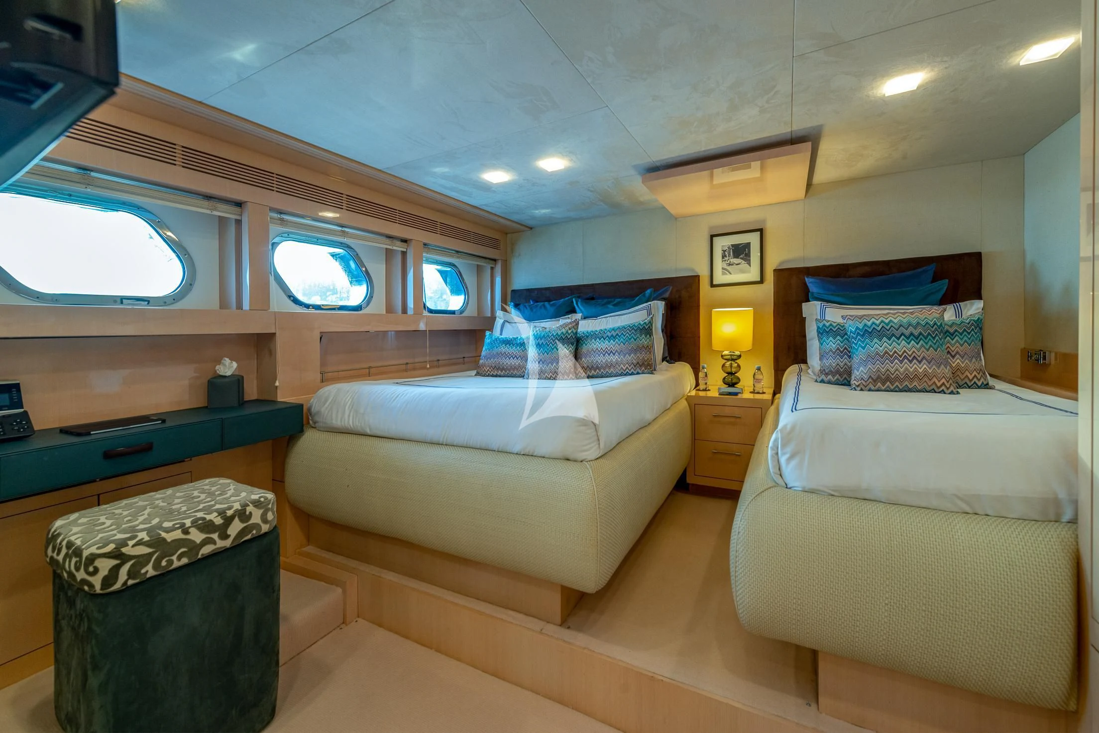 a room with two beds aboard GEMS 2 Yacht for Sale