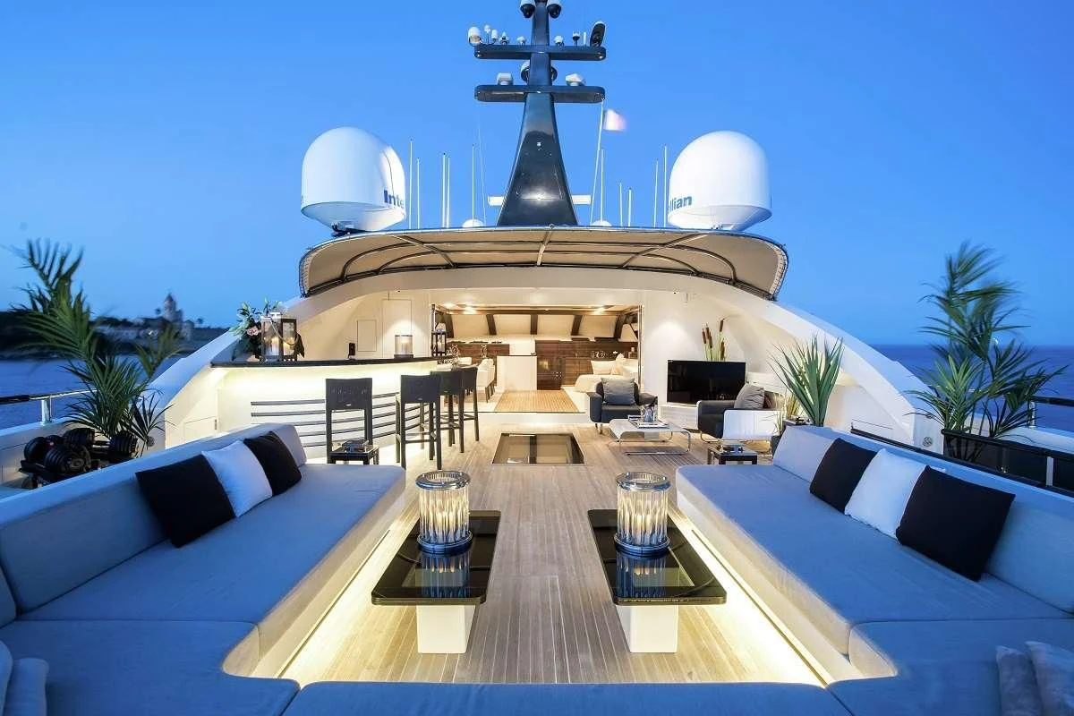 a modern looking house with a pool aboard GEMS 2 Yacht for Sale