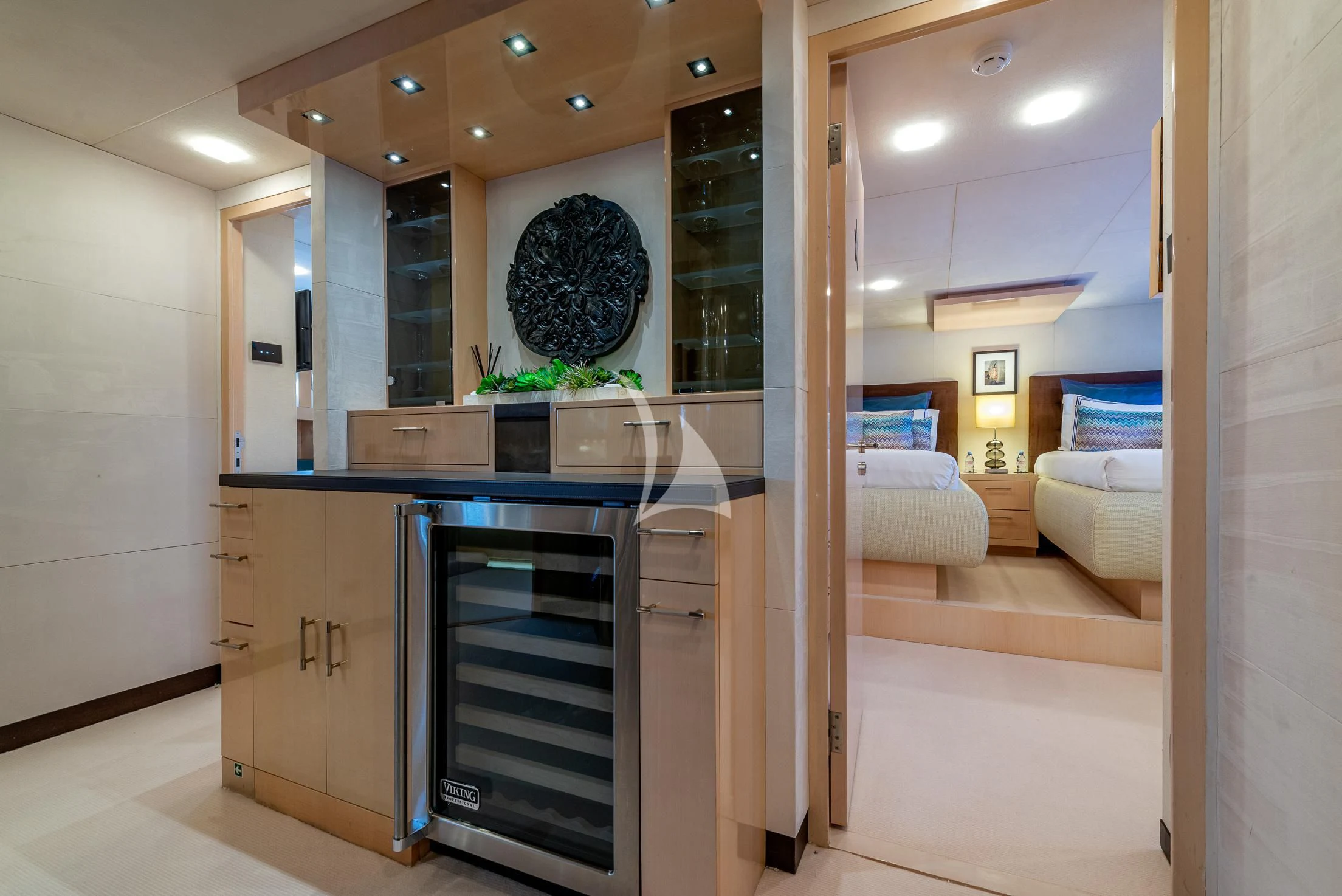 a kitchen with a large island aboard GEMS 2 Yacht for Sale