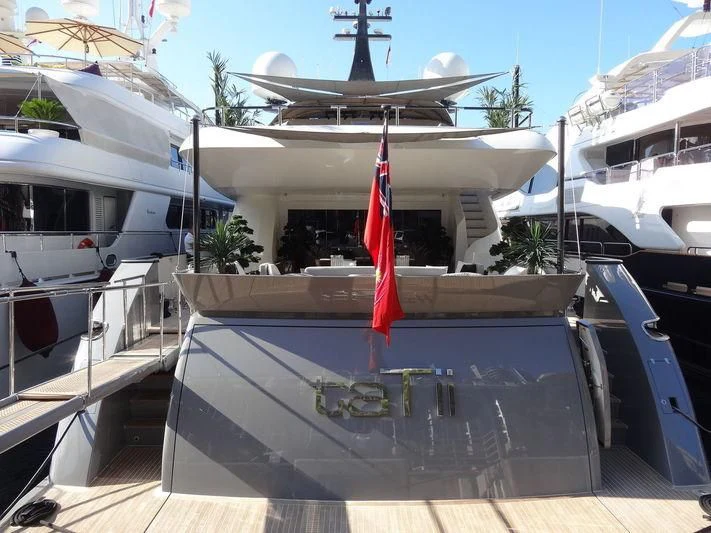 a boat with a flag on the front aboard GEMS 2 Yacht for Sale
