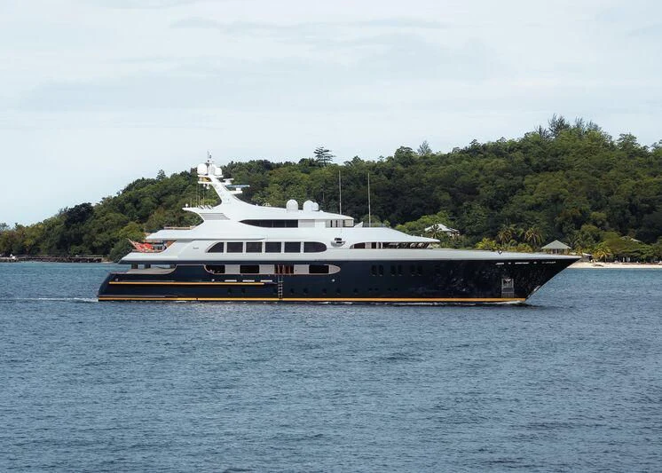 a large boat on the water aboard TANUSHA Yacht for Sale